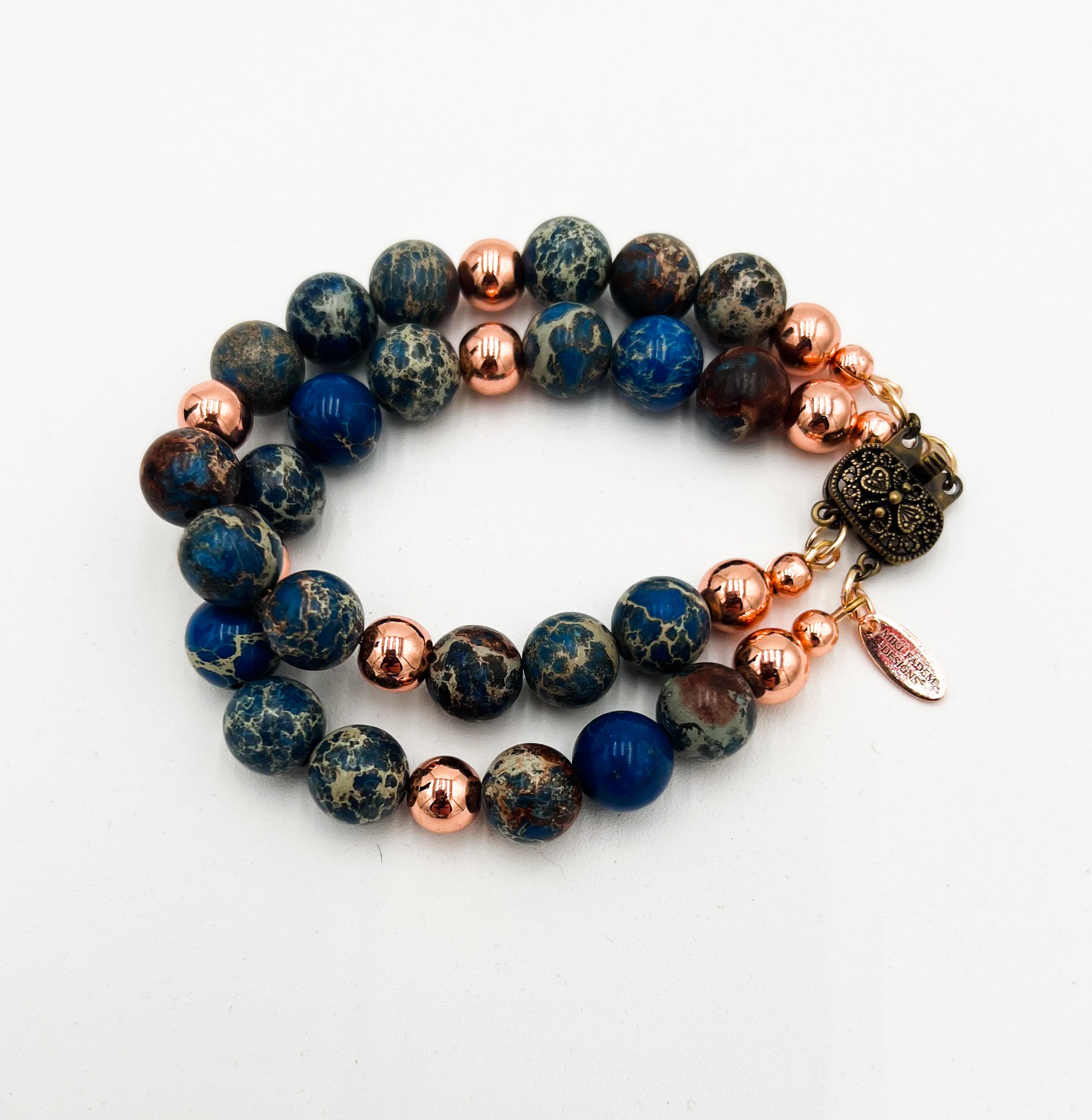 Blue Jasper & Rose Gold-Double Bracelet 6 3/4"