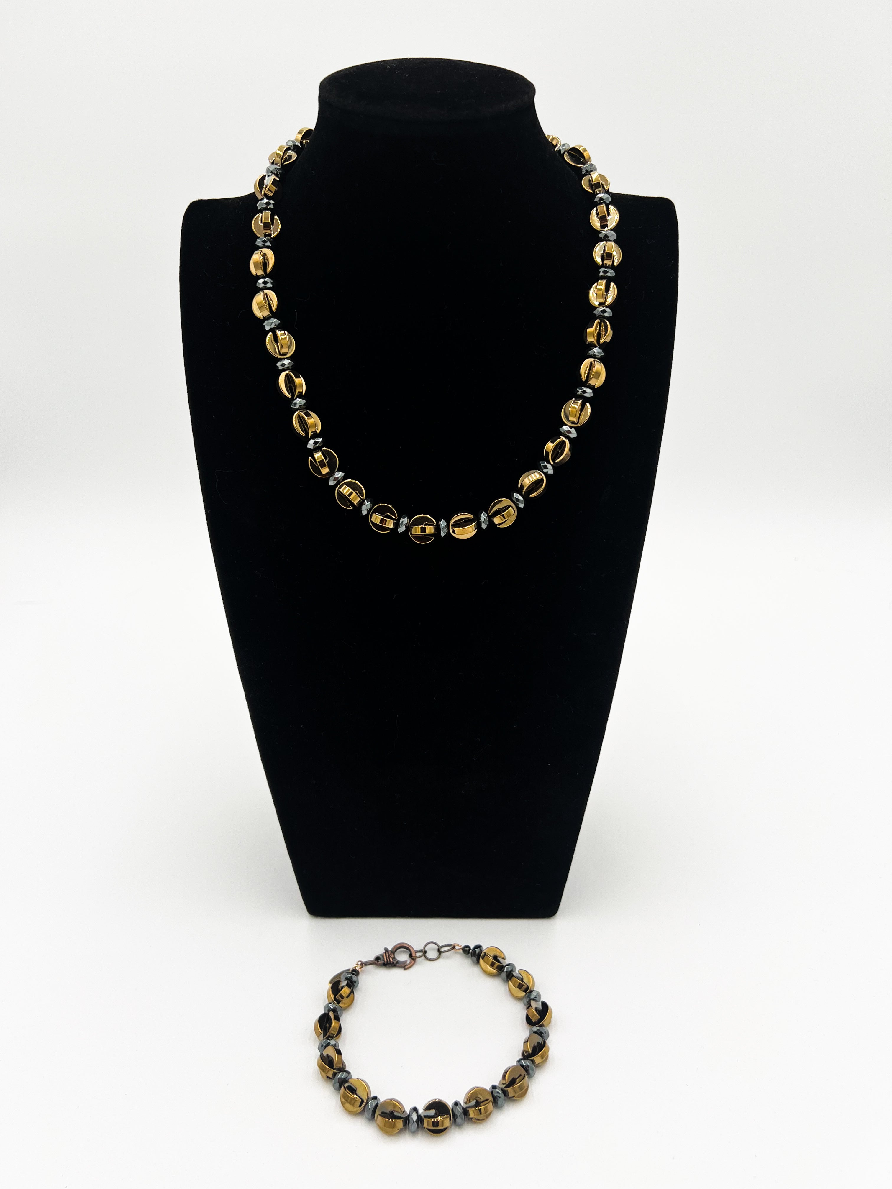 Pyrite Half Circles & Tourmaline Necklace & Bracelet Set