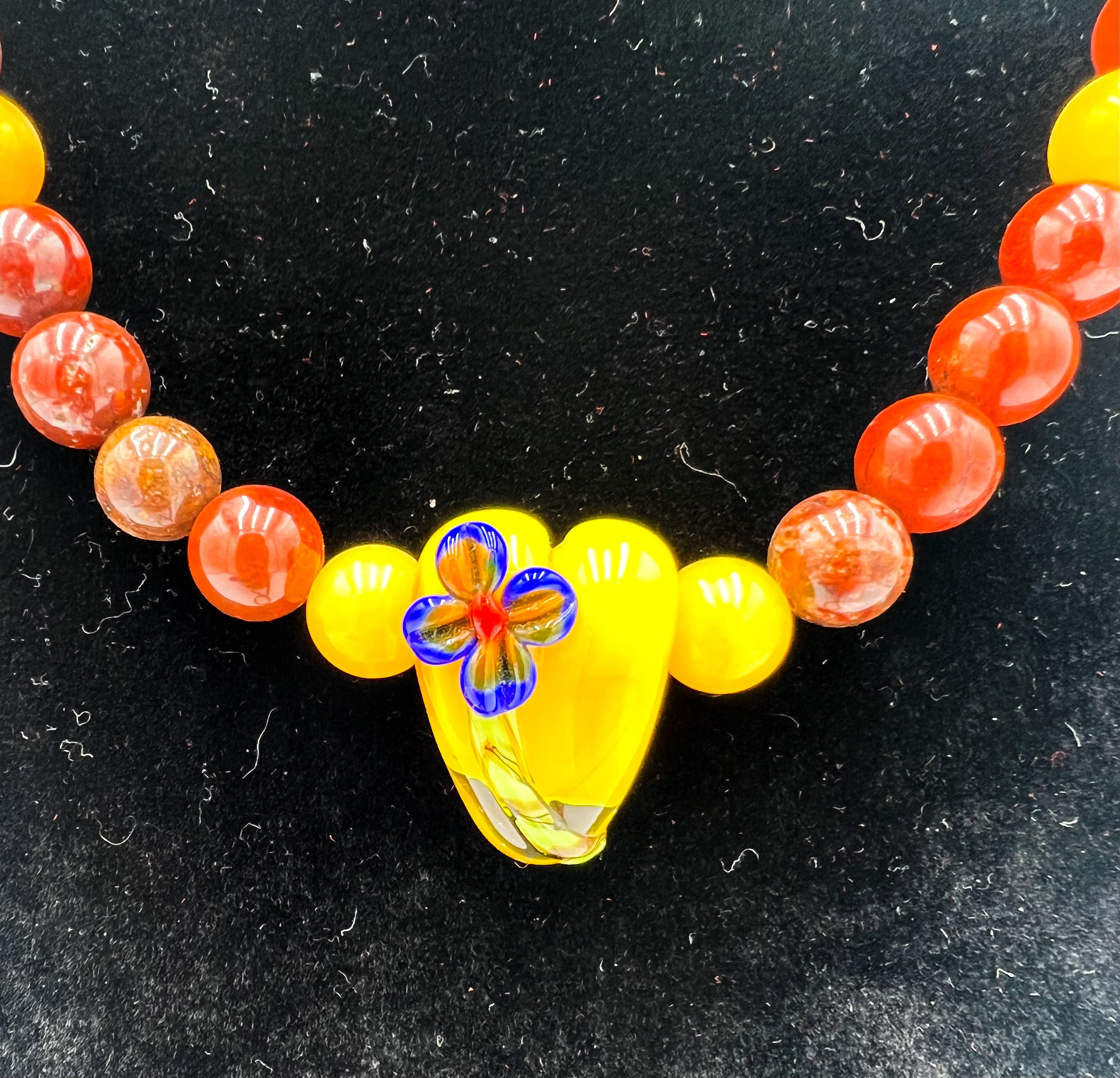 Red Jasper & Yellow Jade Necklace & Bracelet Set