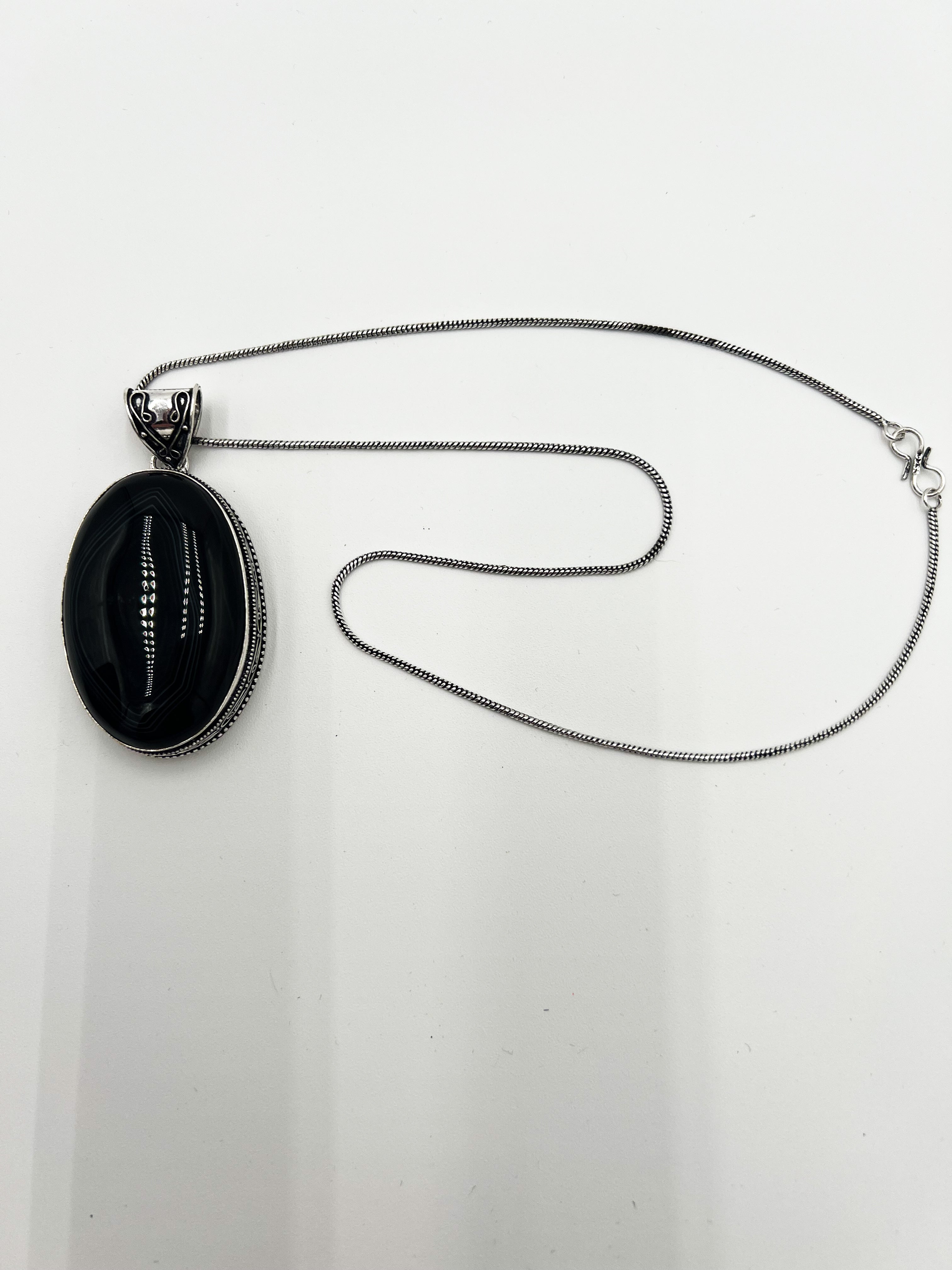 Banded Agate Black Necklace 20"