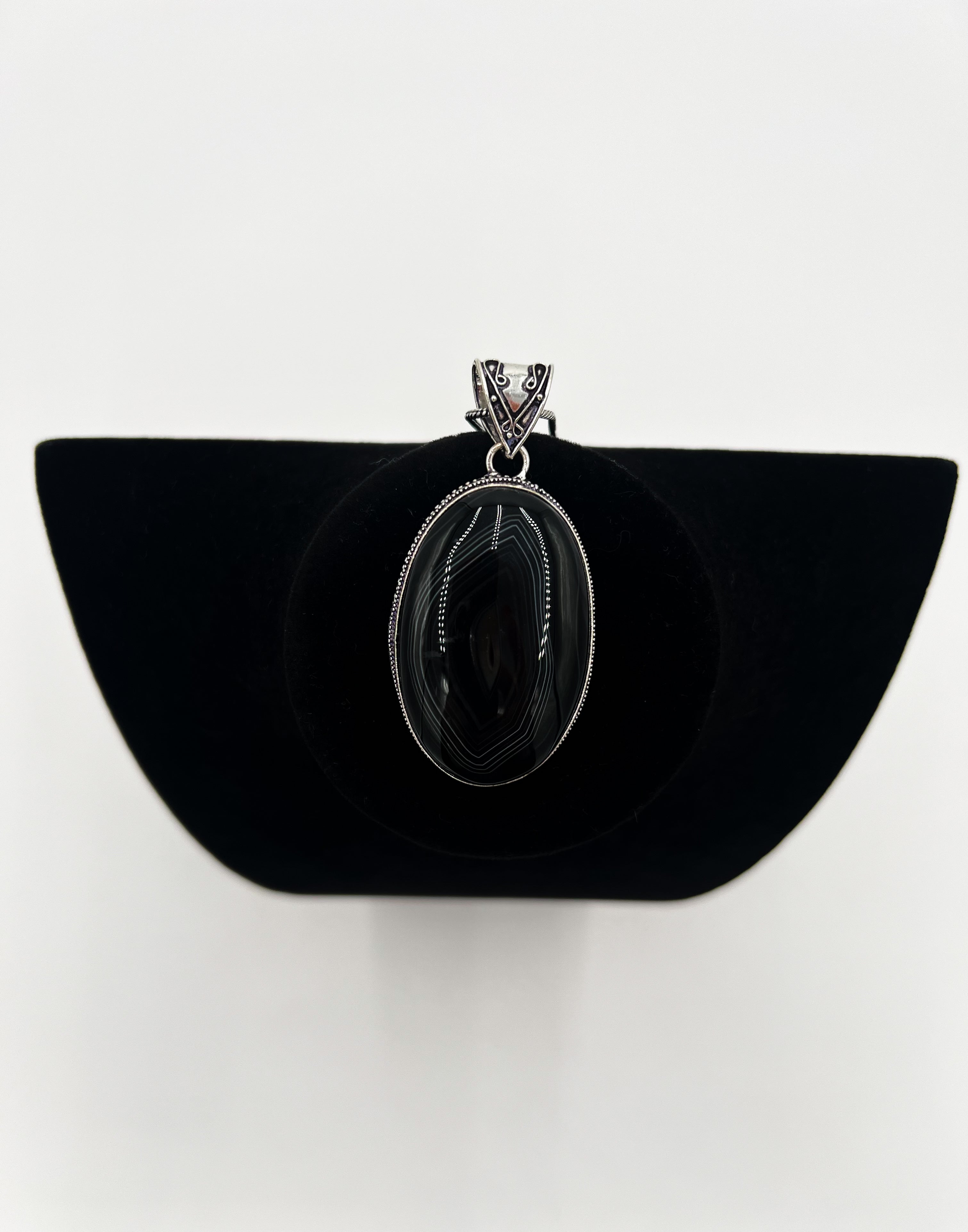 Banded Agate Black Necklace 20"