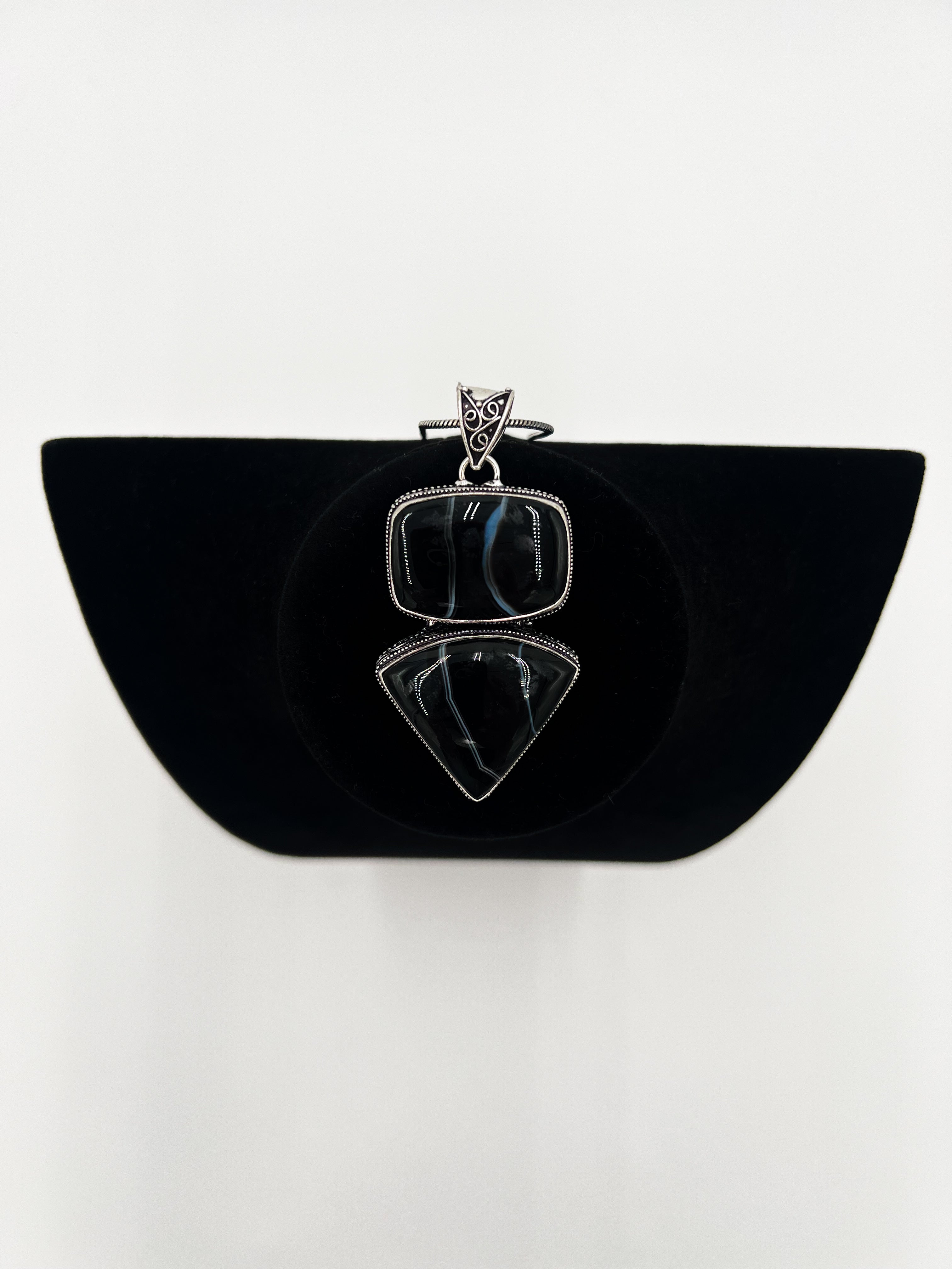 Natural Banded Black Agate Necklace 20"