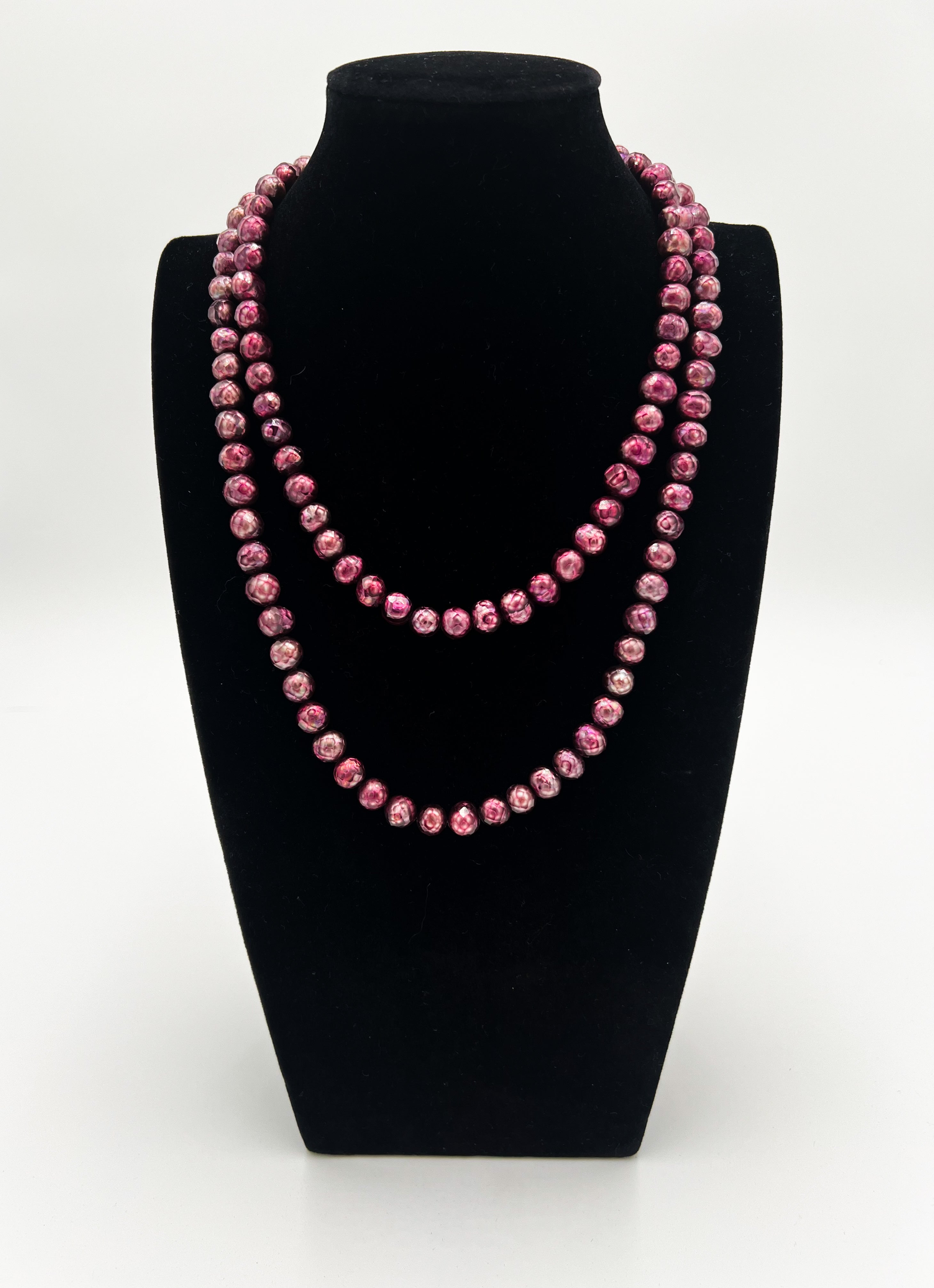 Wine Red Pearl Necklace & Bracelet Set