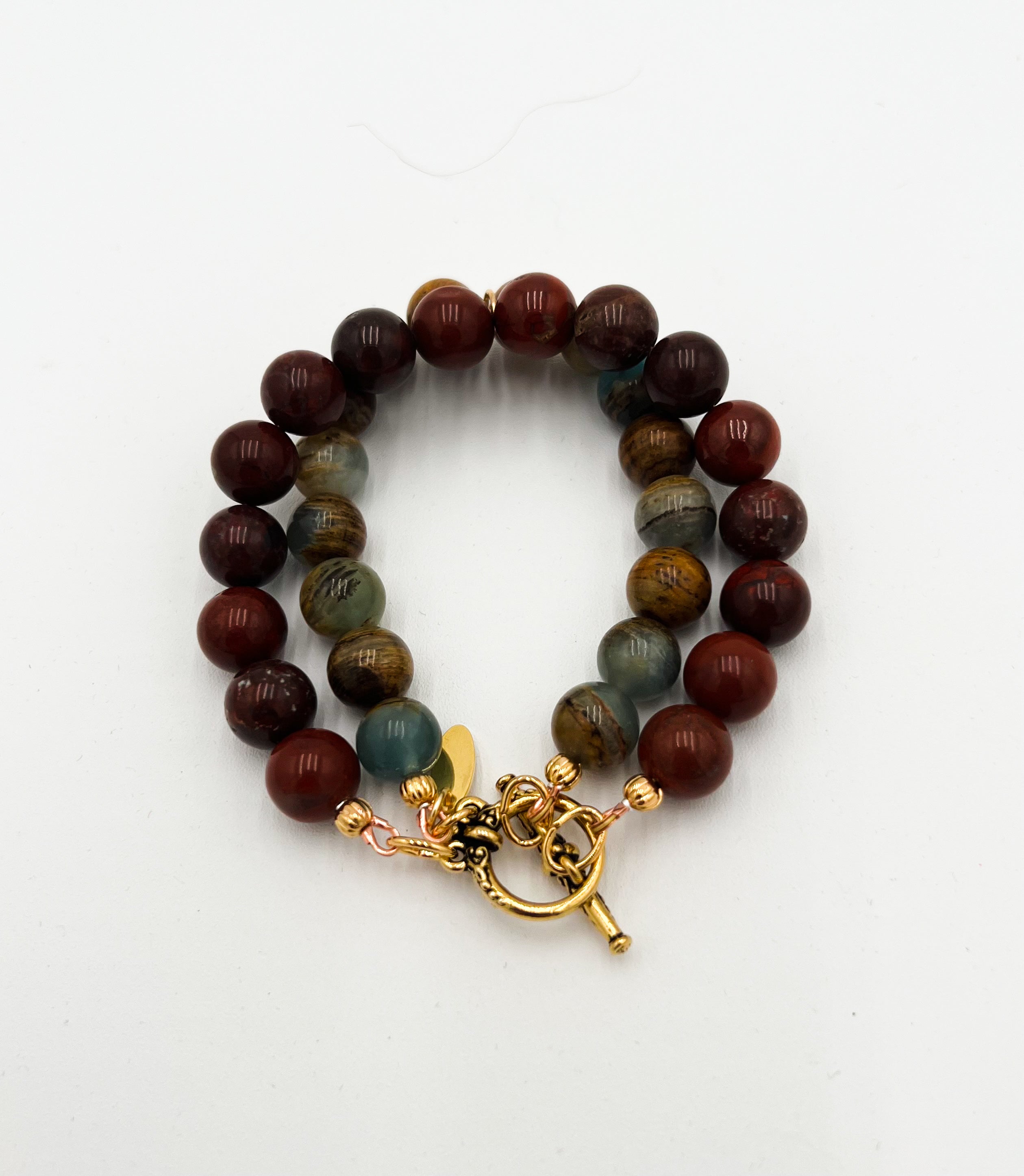 Aquatine & Red Jasper - Double Layer Bracelet 6.5"