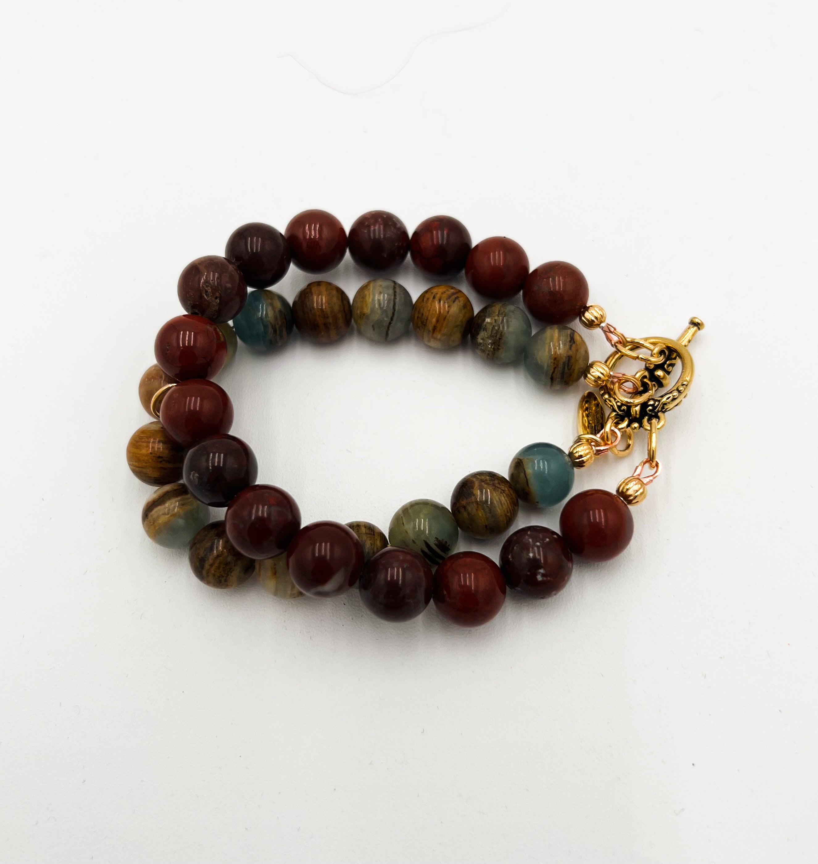 Aquatine & Red Jasper - Double Layer Bracelet 6.5"