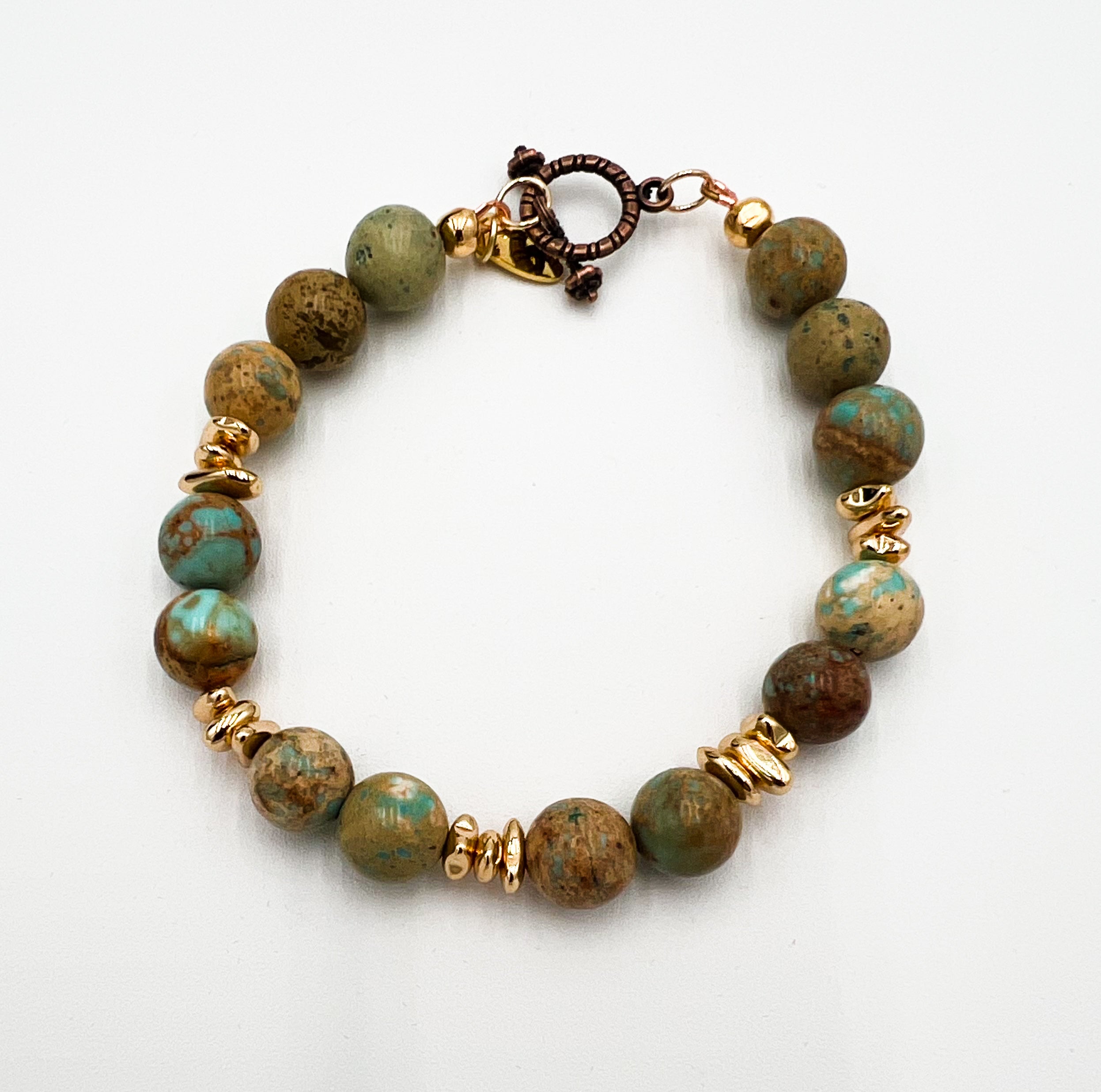 Turquoise Jasper & Gold Hematite Bracelet 7 1/4