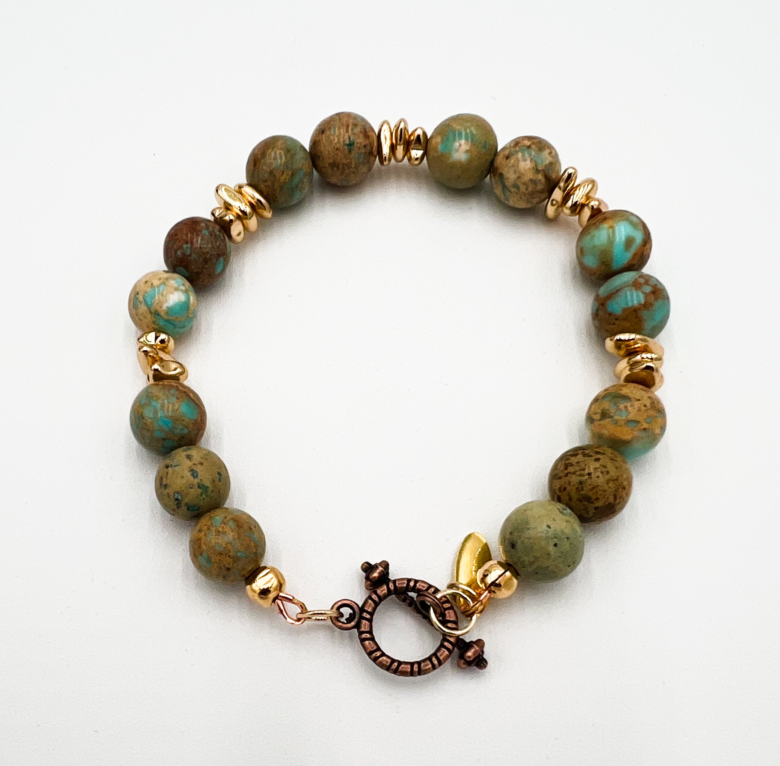 Turquoise Jasper & Gold Hematite Bracelet 7 1/4