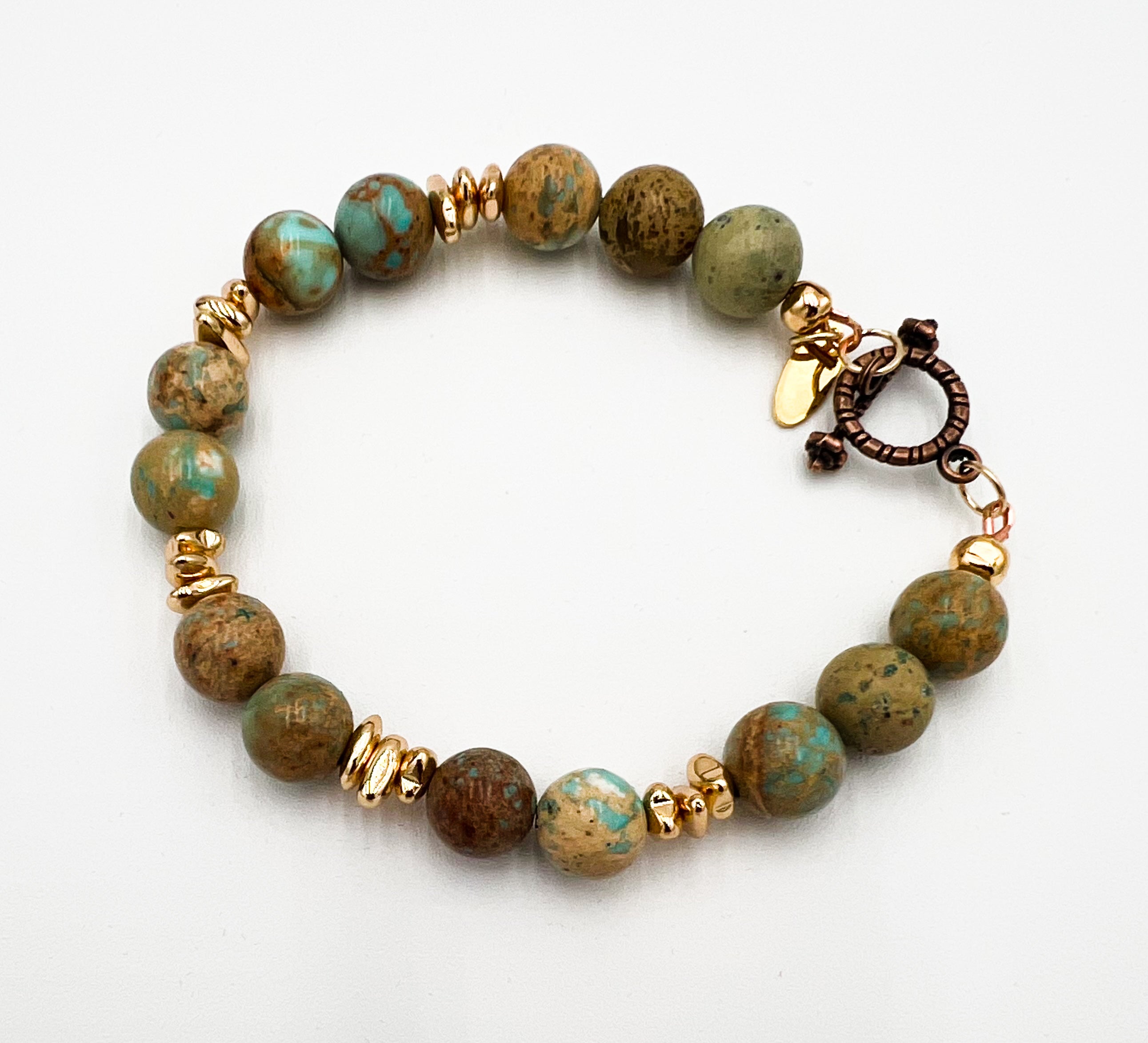 Turquoise Jasper & Gold Hematite Bracelet 7 1/4