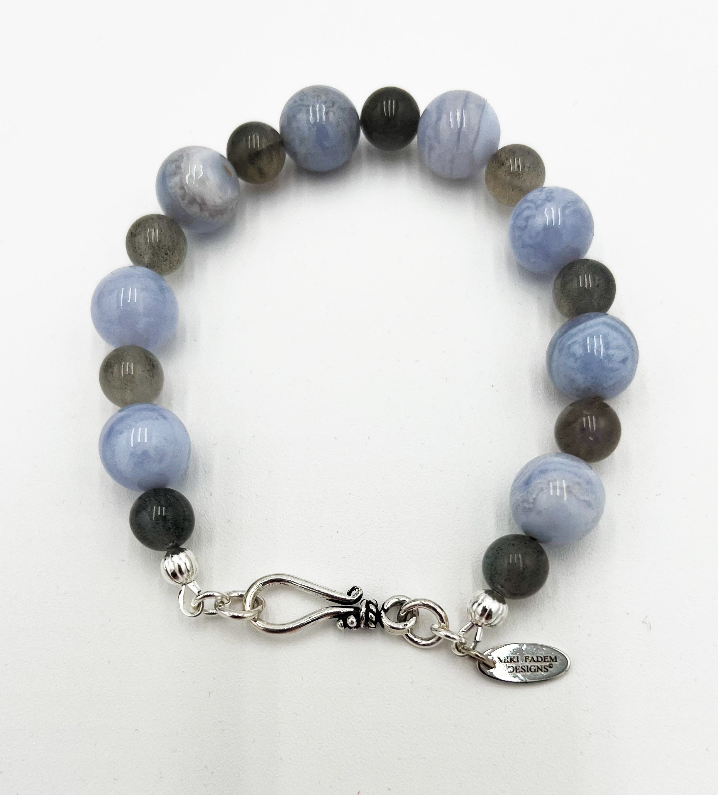 Rainbow Labradorite & Blue Lace Agate Bracelet 7 1/4"