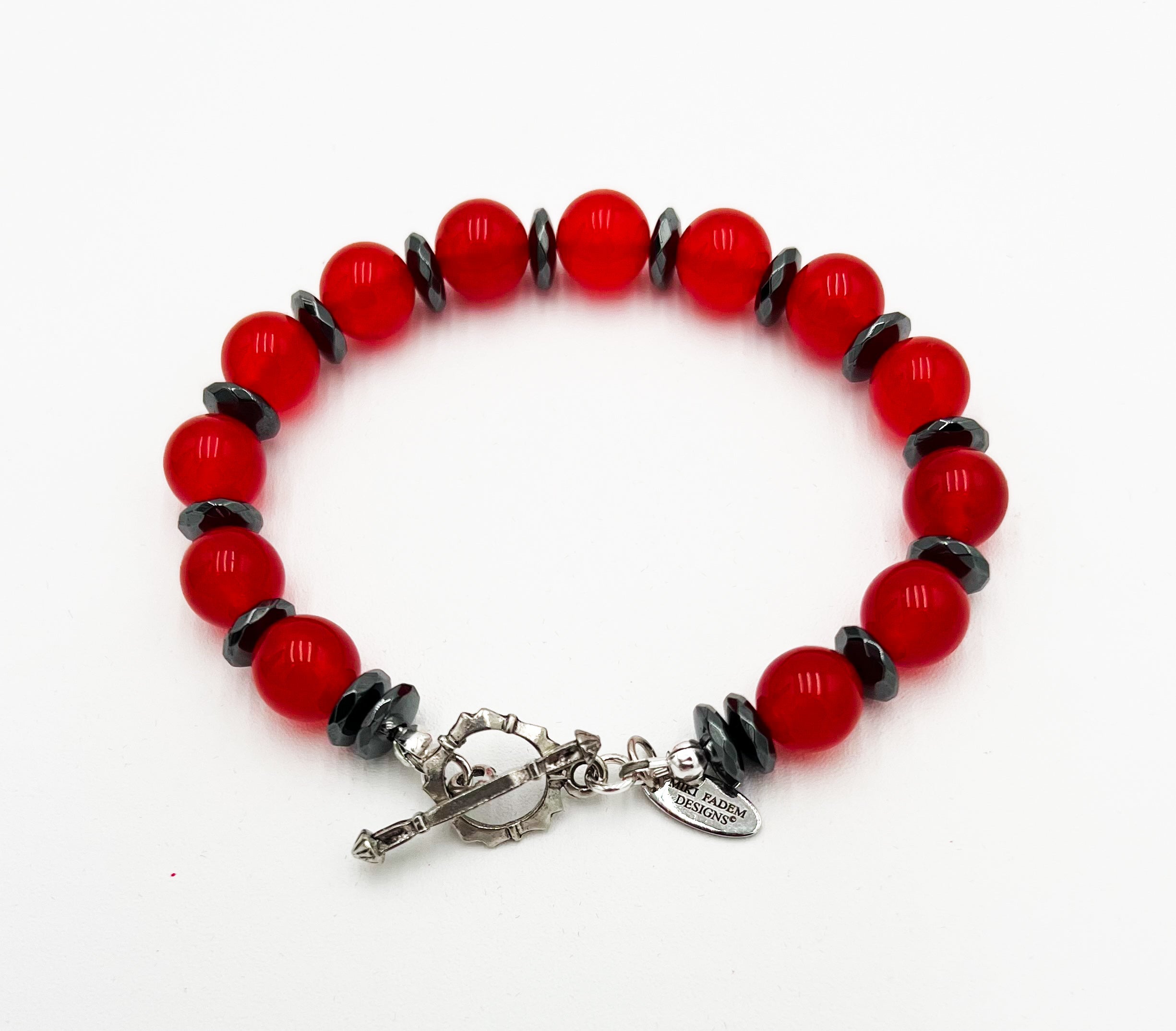 Chili Red Malaysian Jade & Hematite Necklace 16" & Bracelet 7" Set
