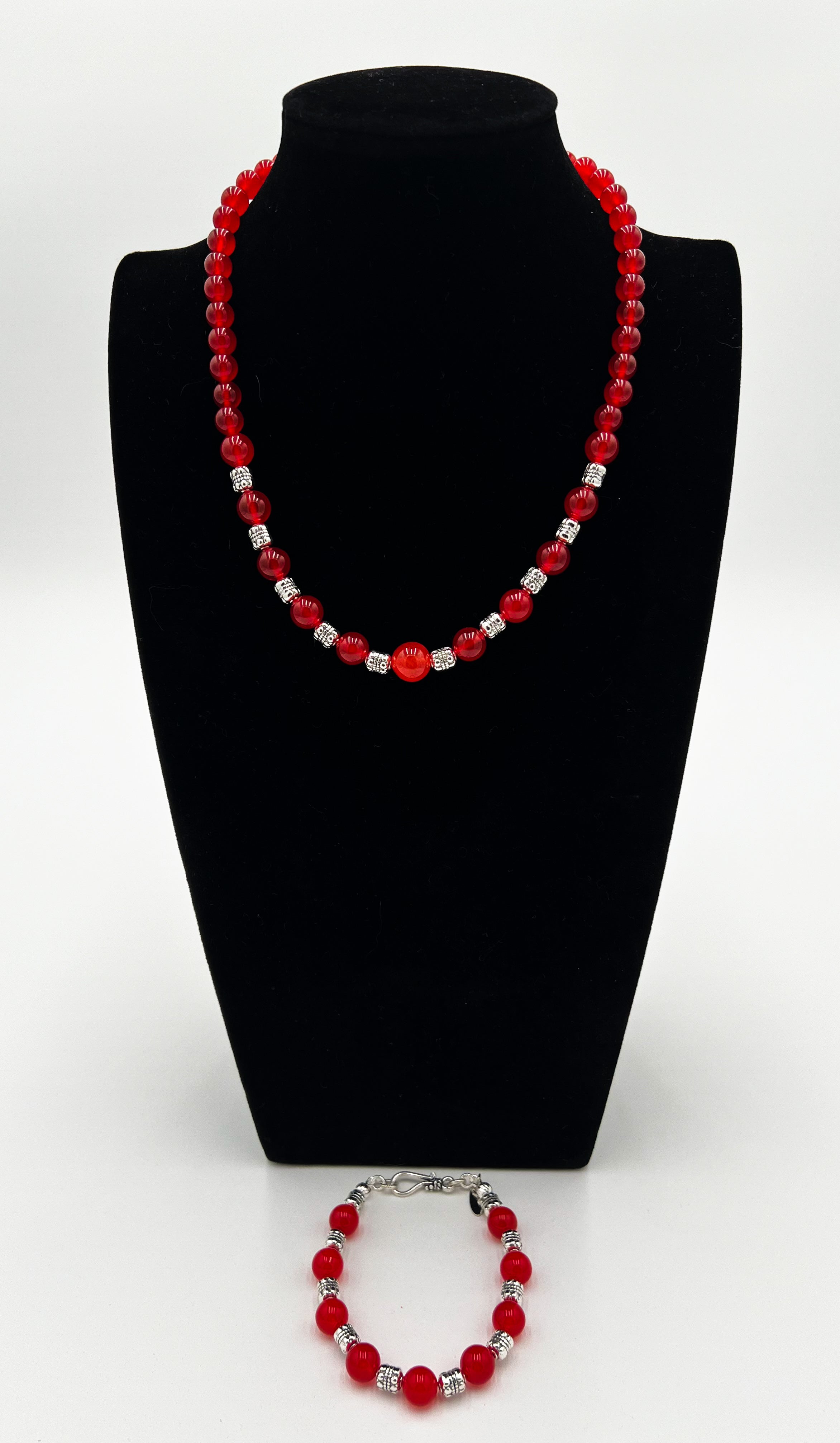 Red Jade Necklace 17" & Bracelet 7.5" Set