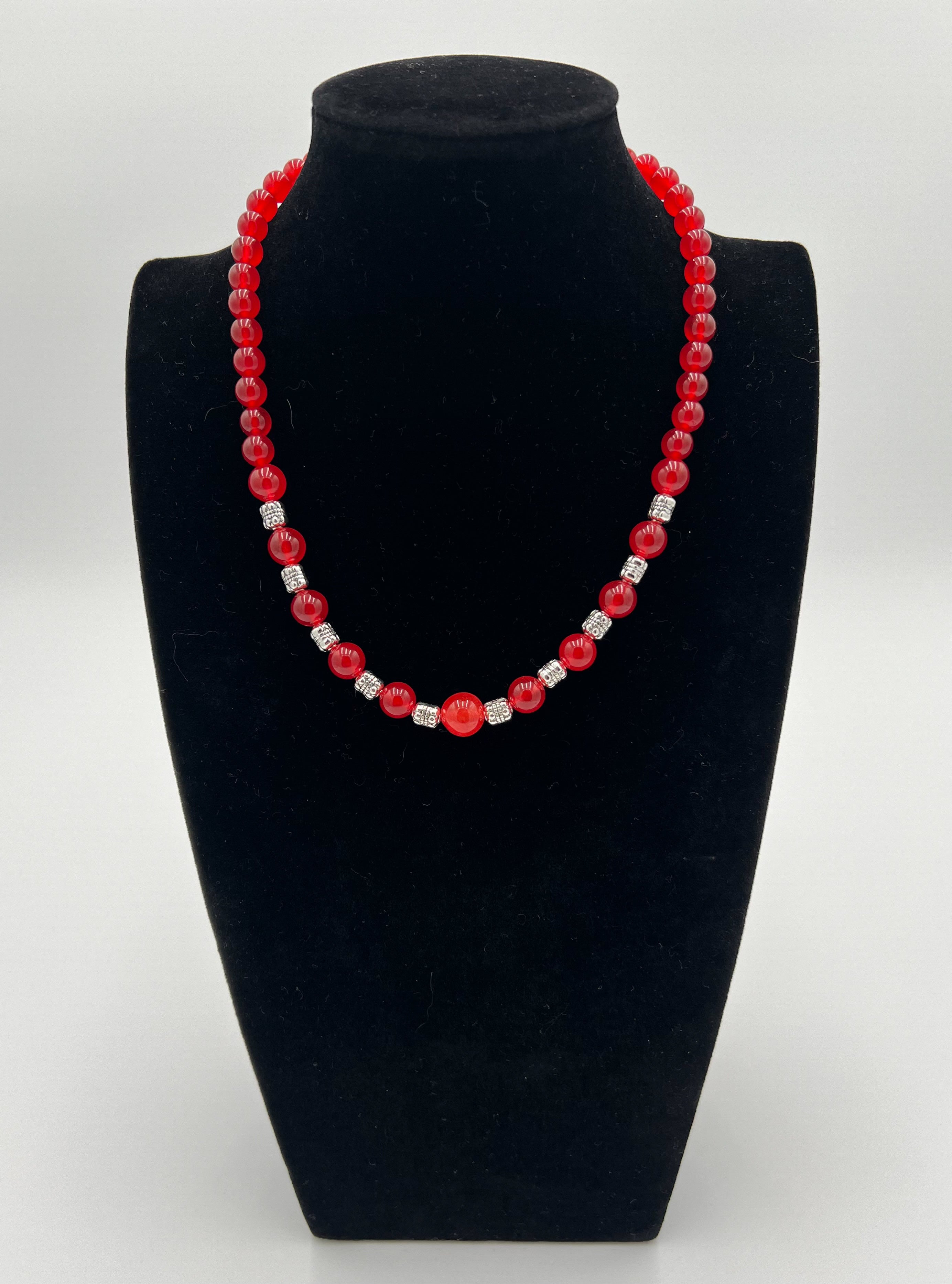 Red Jade Necklace 17" & Bracelet 7.5" Set