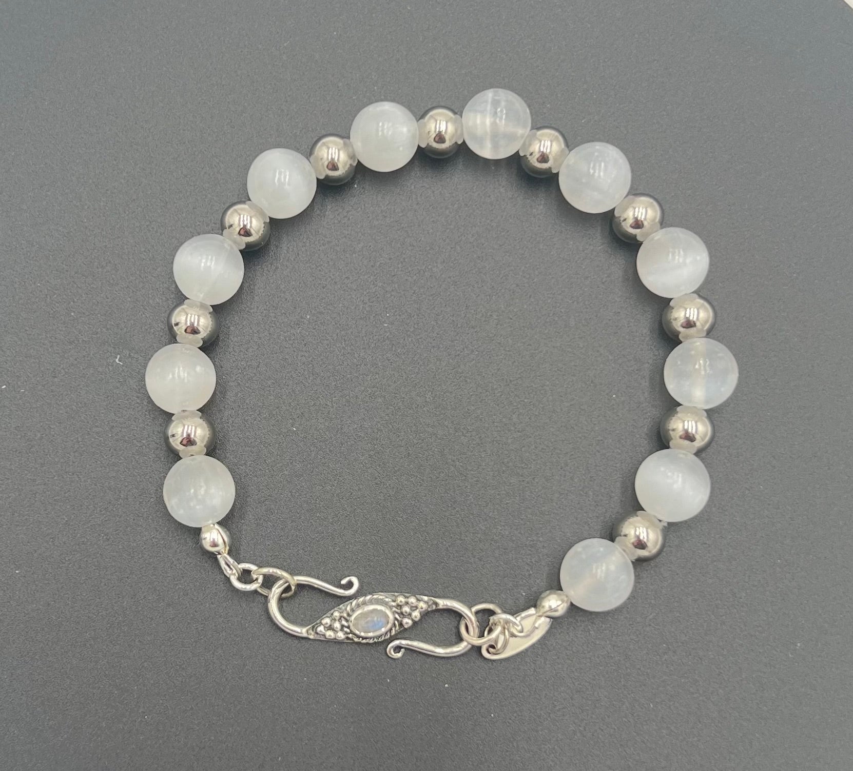 Selenite & Steel Bracelet 8.5"