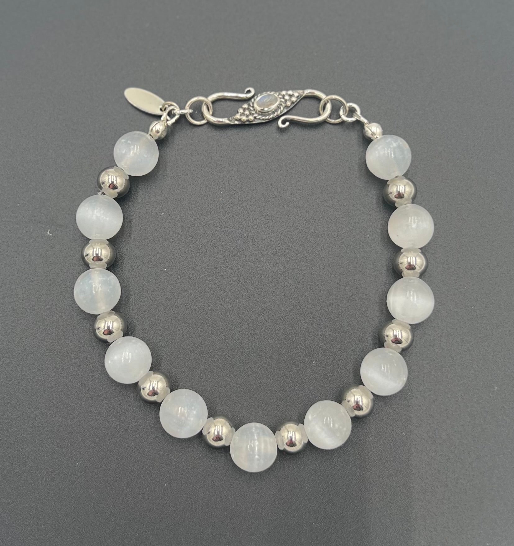 Selenite & Steel Bracelet 8.5"