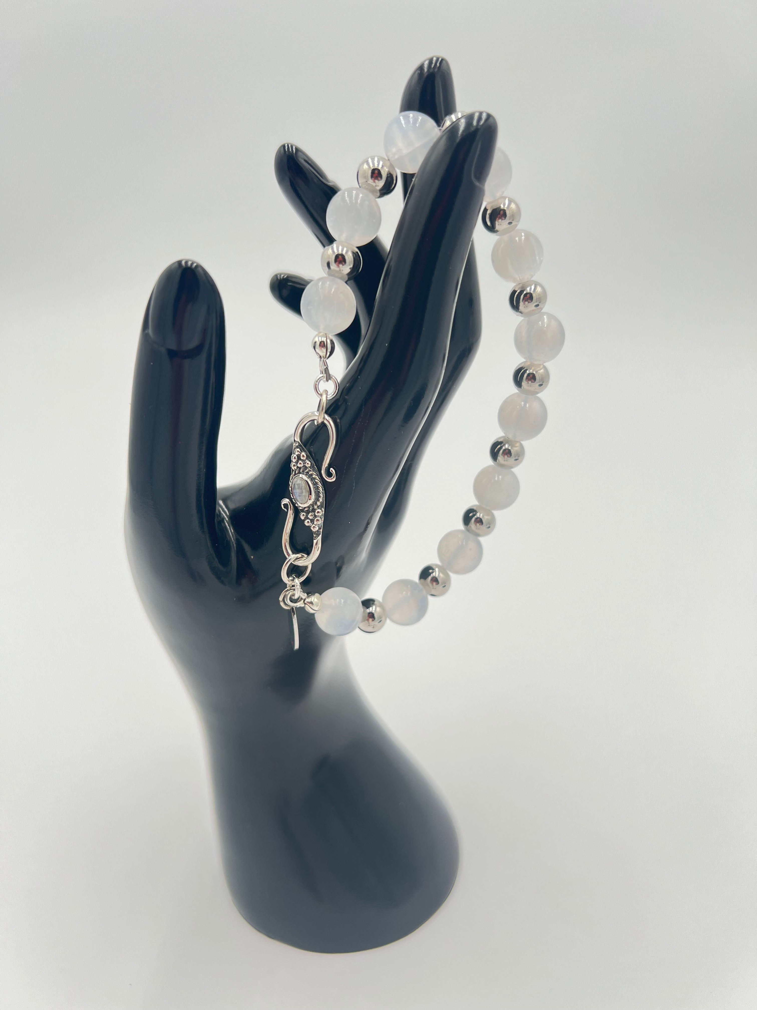 Selenite & Steel Bracelet 8.5"