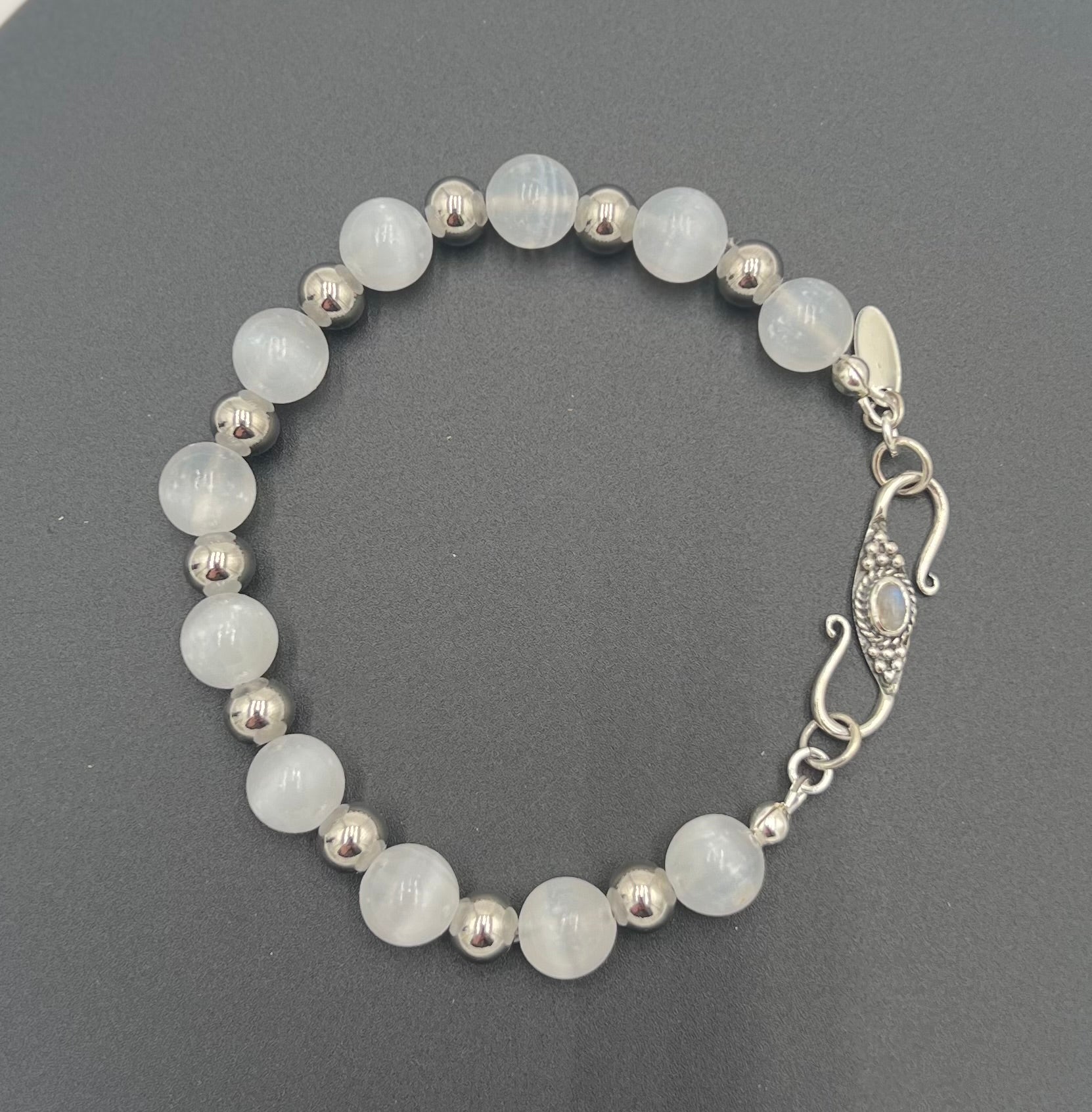 Selenite & Steel Bracelet 8.5"