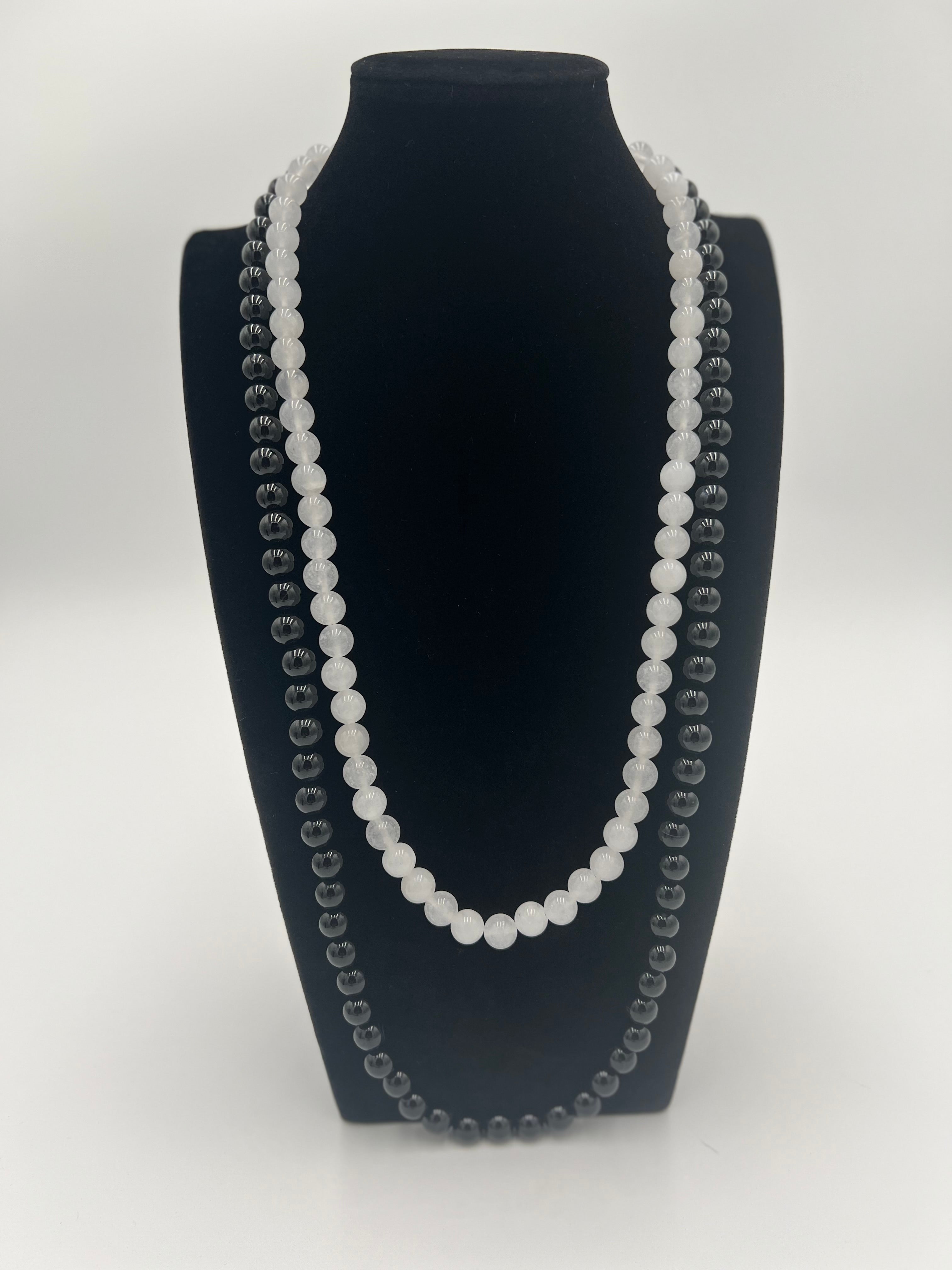 White Jade & Black Onyx Double Necklace 28"