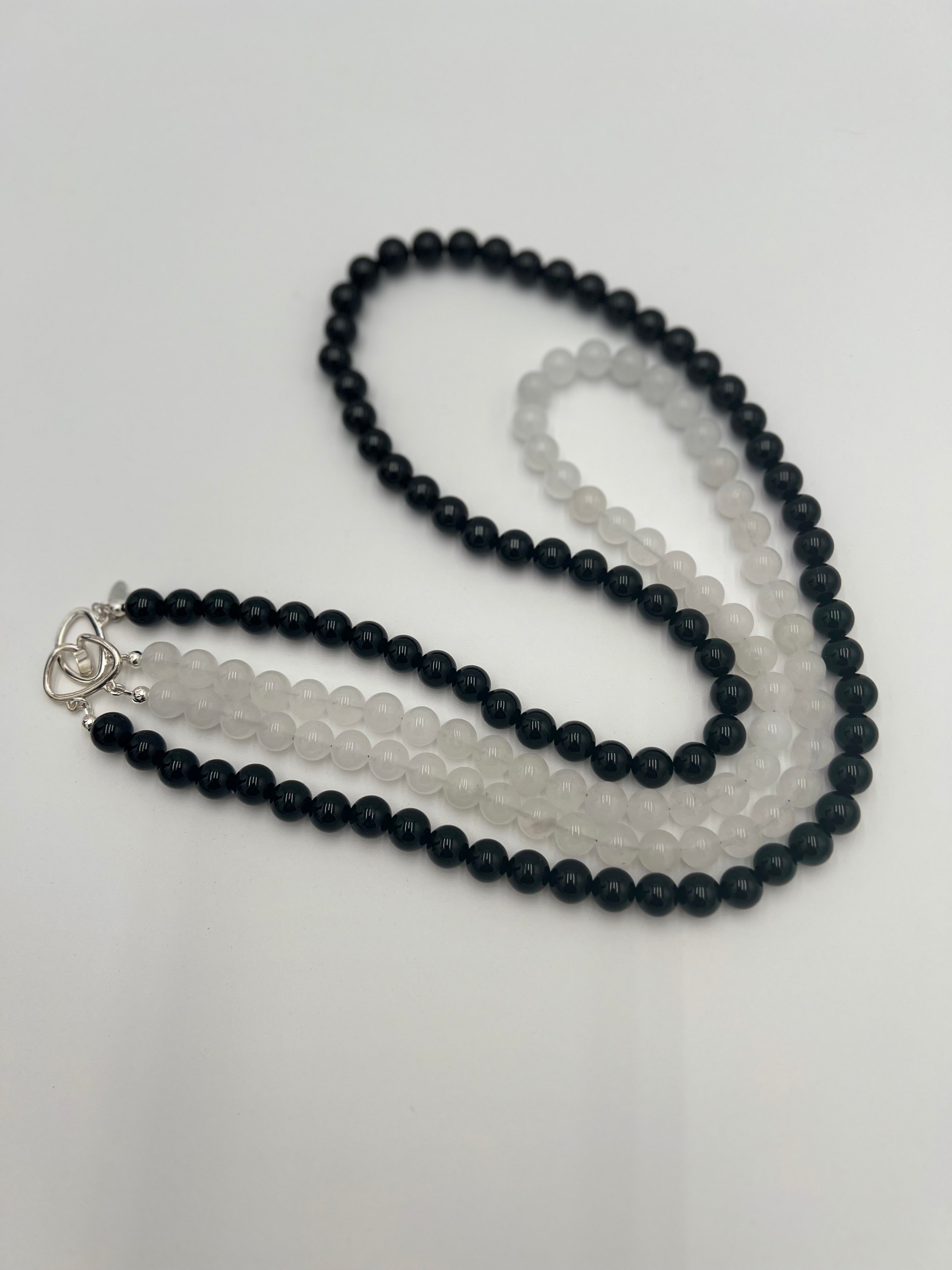 White Jade & Black Onyx Double Necklace 28"