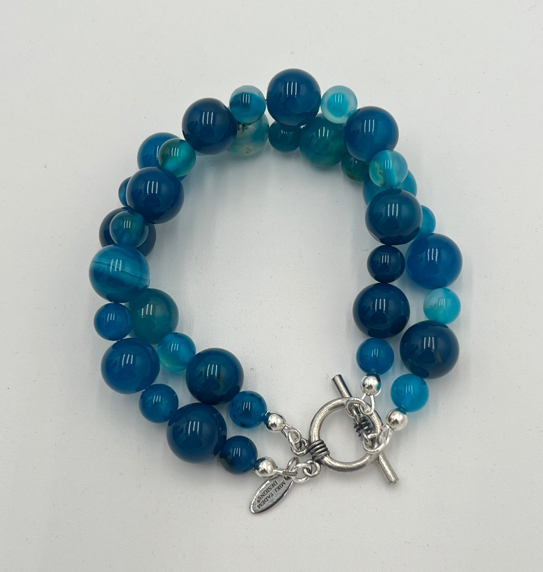 Blue Striped Agate Double Bracelet 7.5"