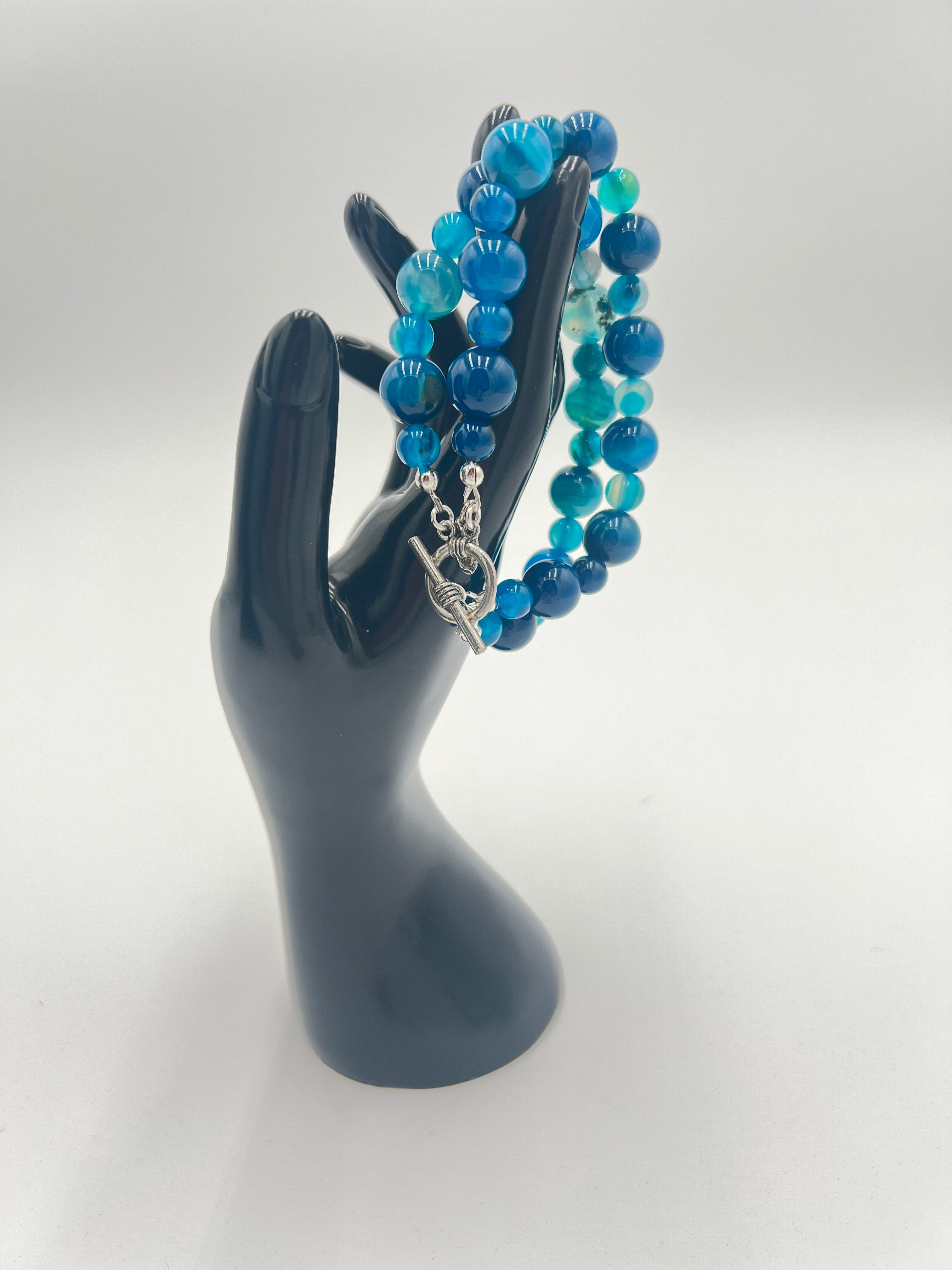 Blue Striped Agate Double Bracelet 7.5"