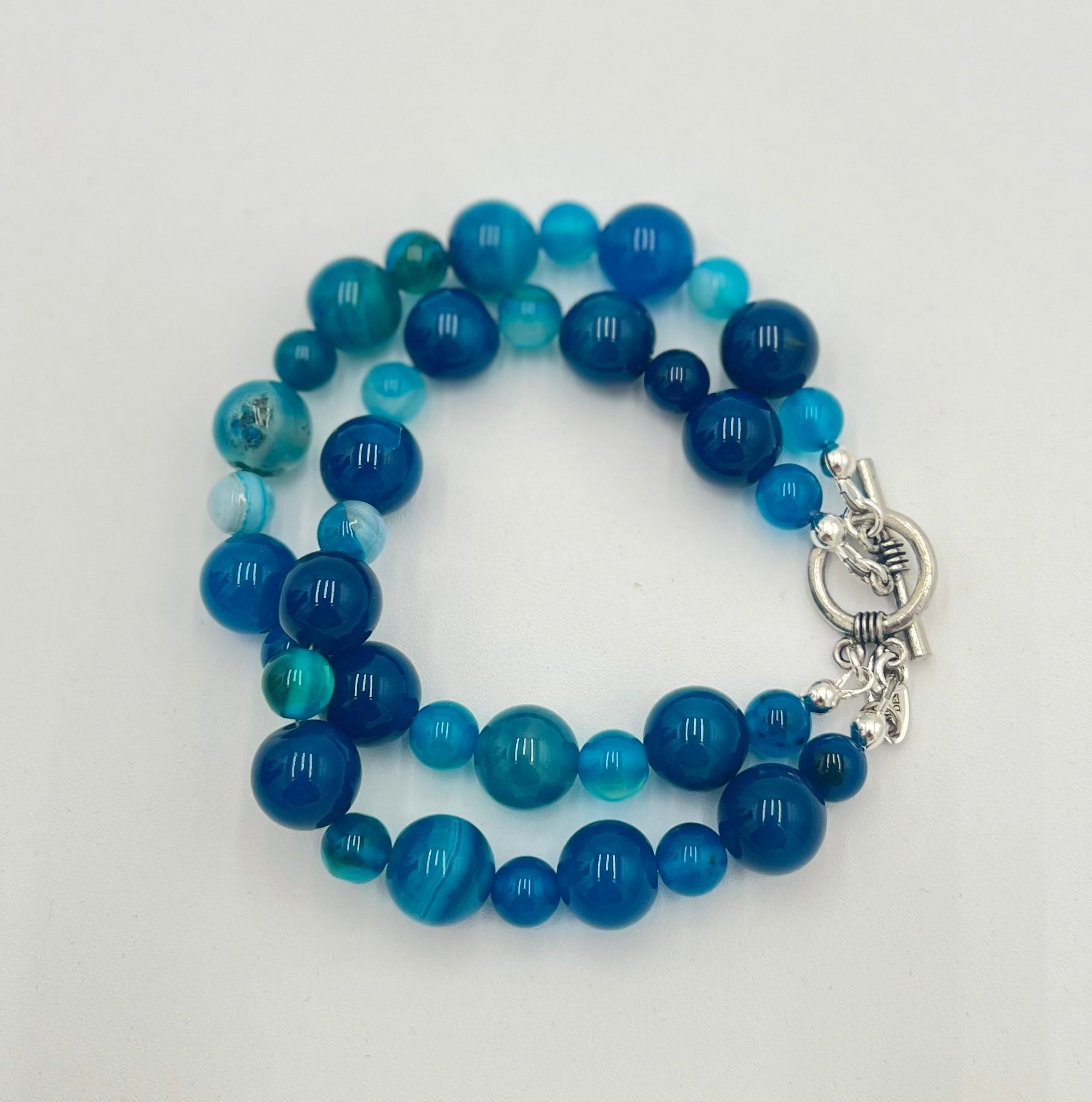 Blue Striped Agate Double Bracelet 7.5"