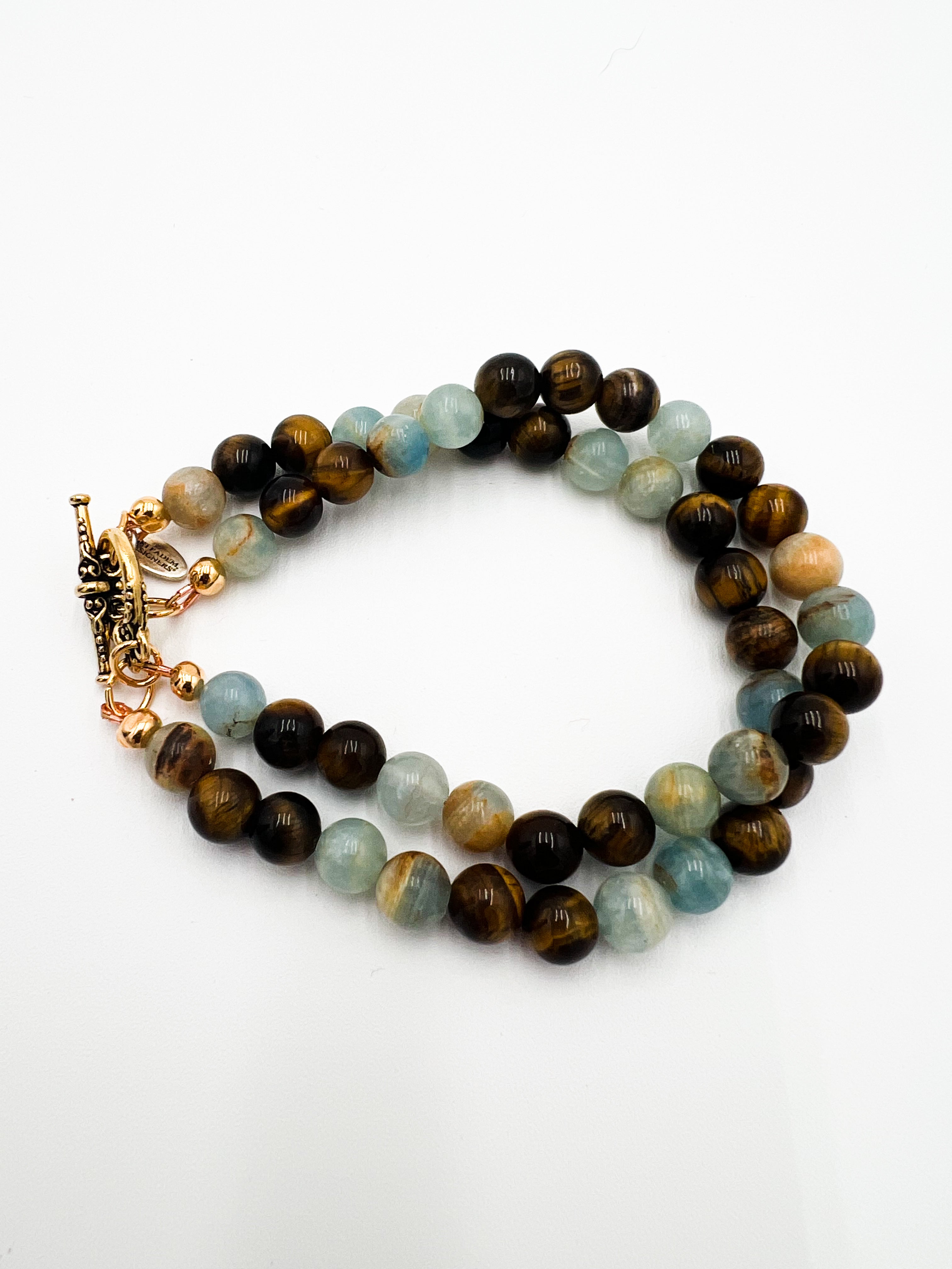 Aquatine & Tigers Eye Double Bracelet 8"