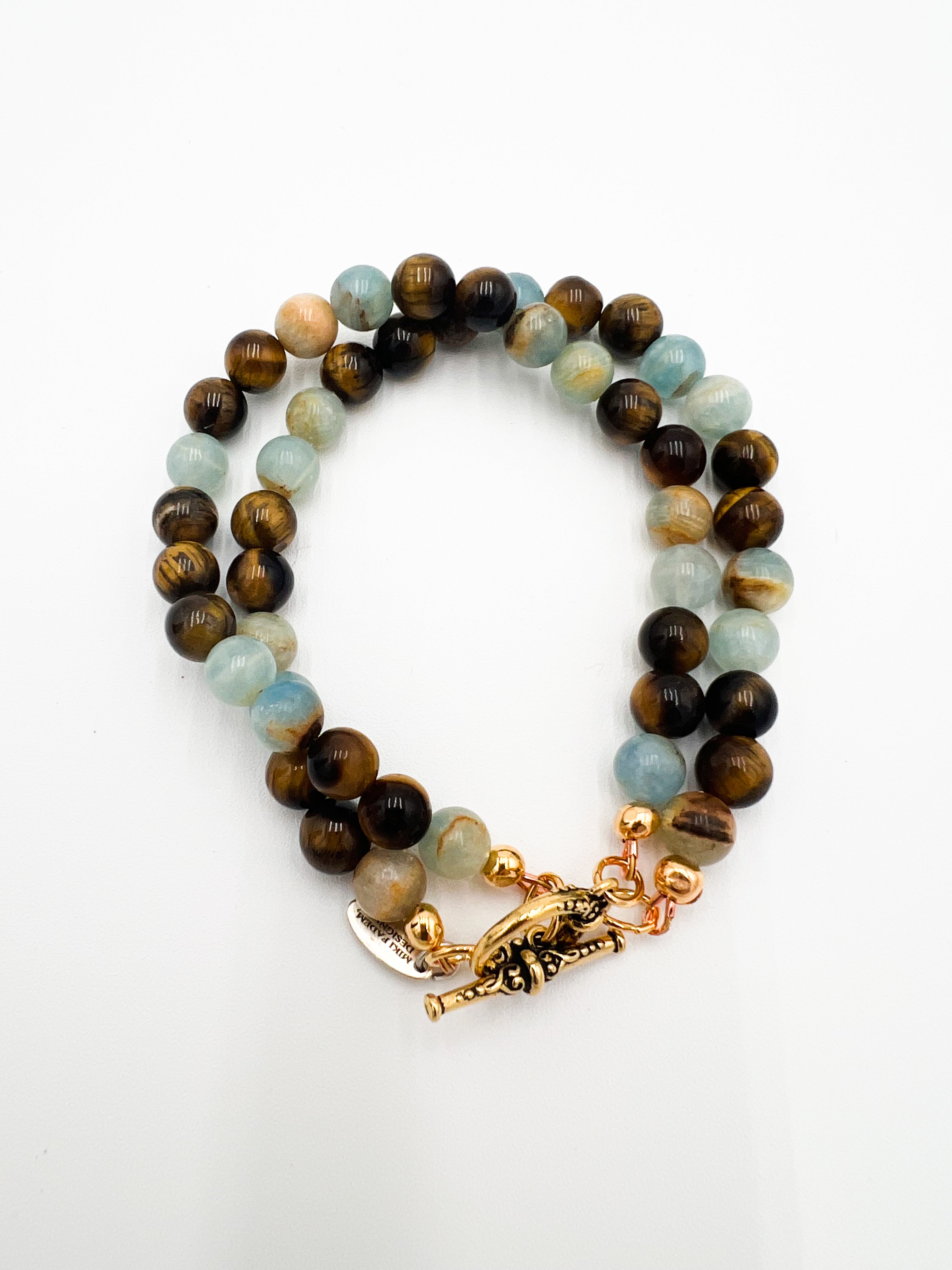 Aquatine & Tigers Eye Double Bracelet 8"
