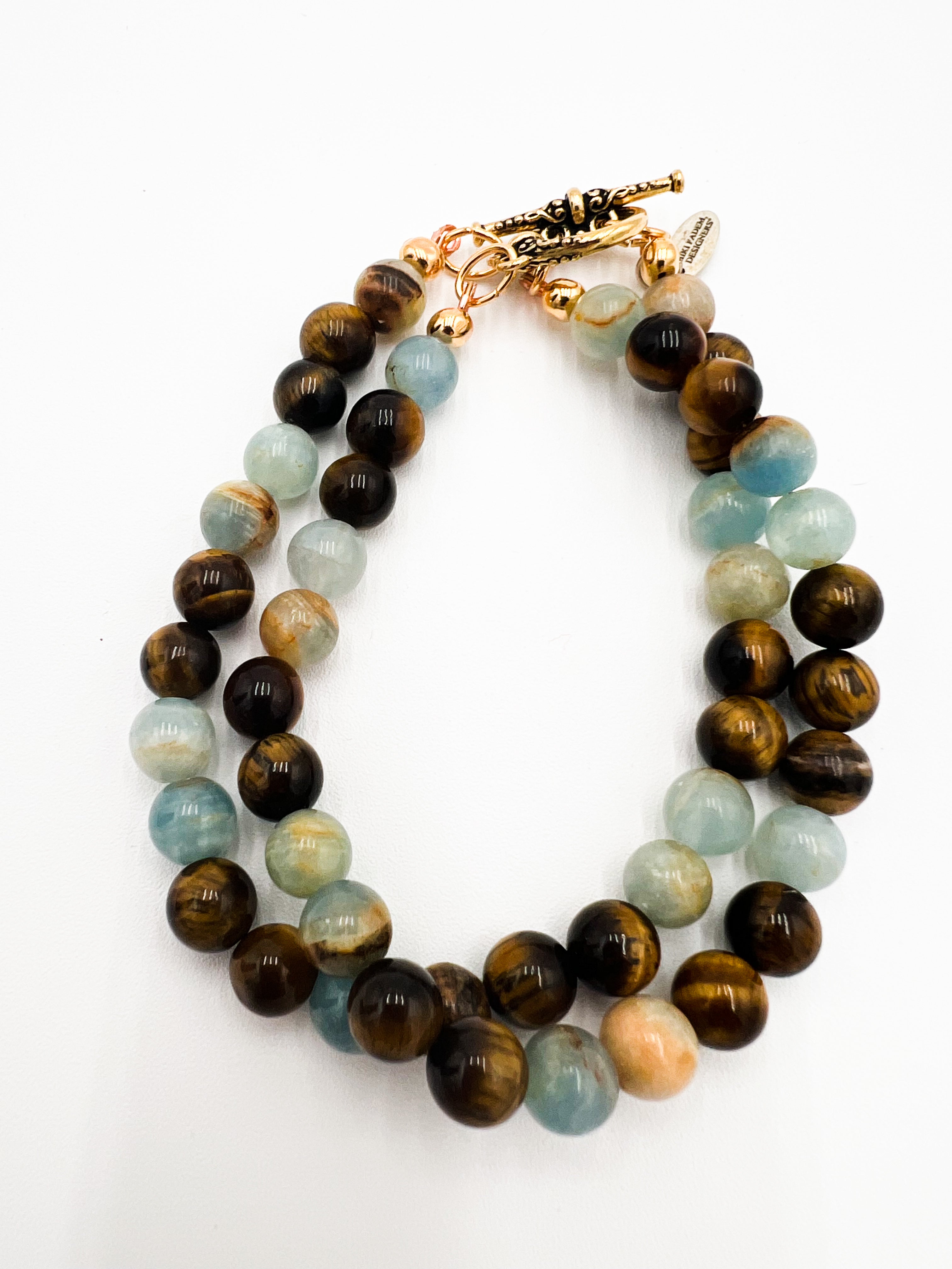 Aquatine & Tigers Eye Double Bracelet 8"