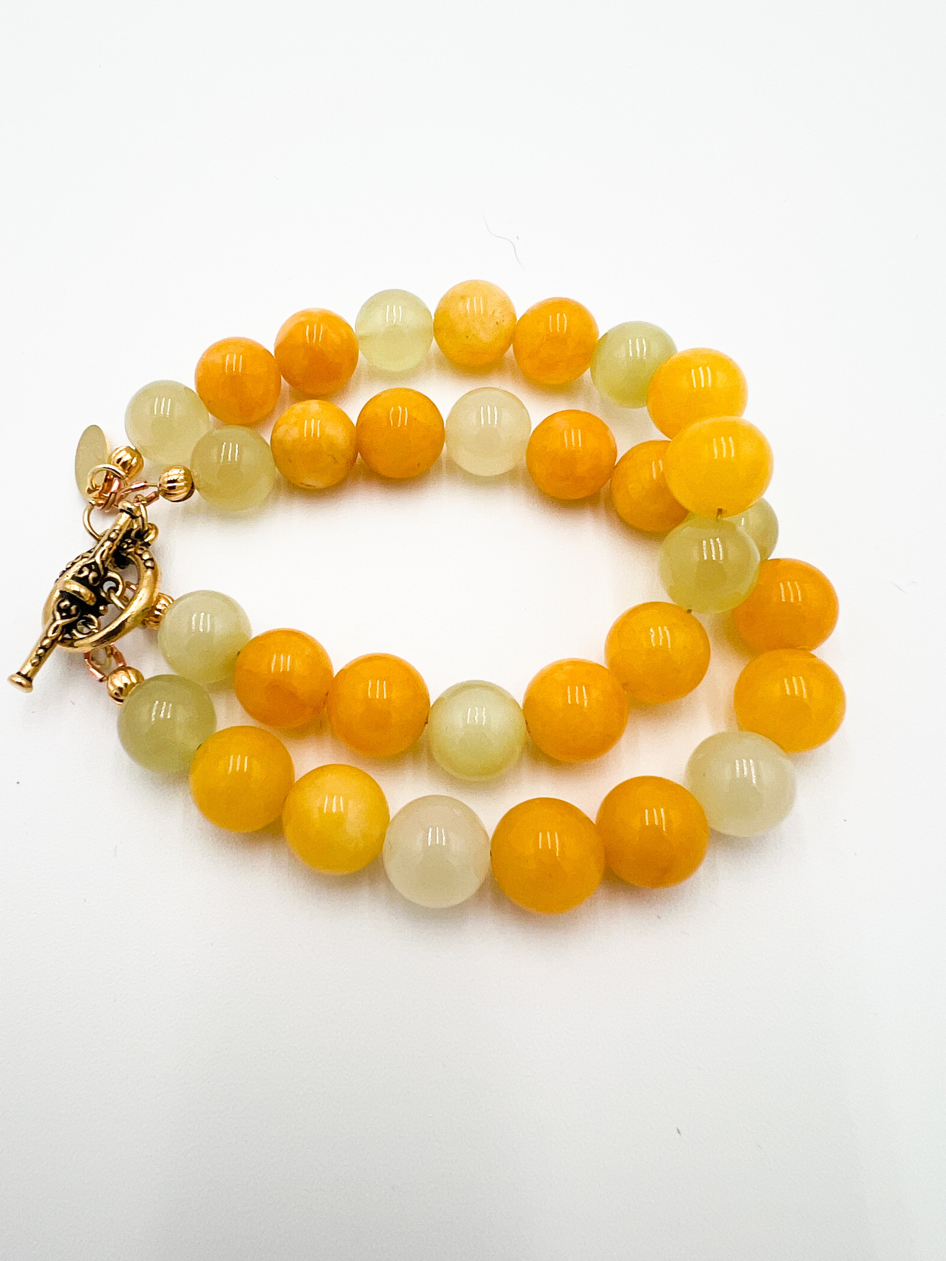Italian Onyx & Yellow Jade Double Bracelet 7"