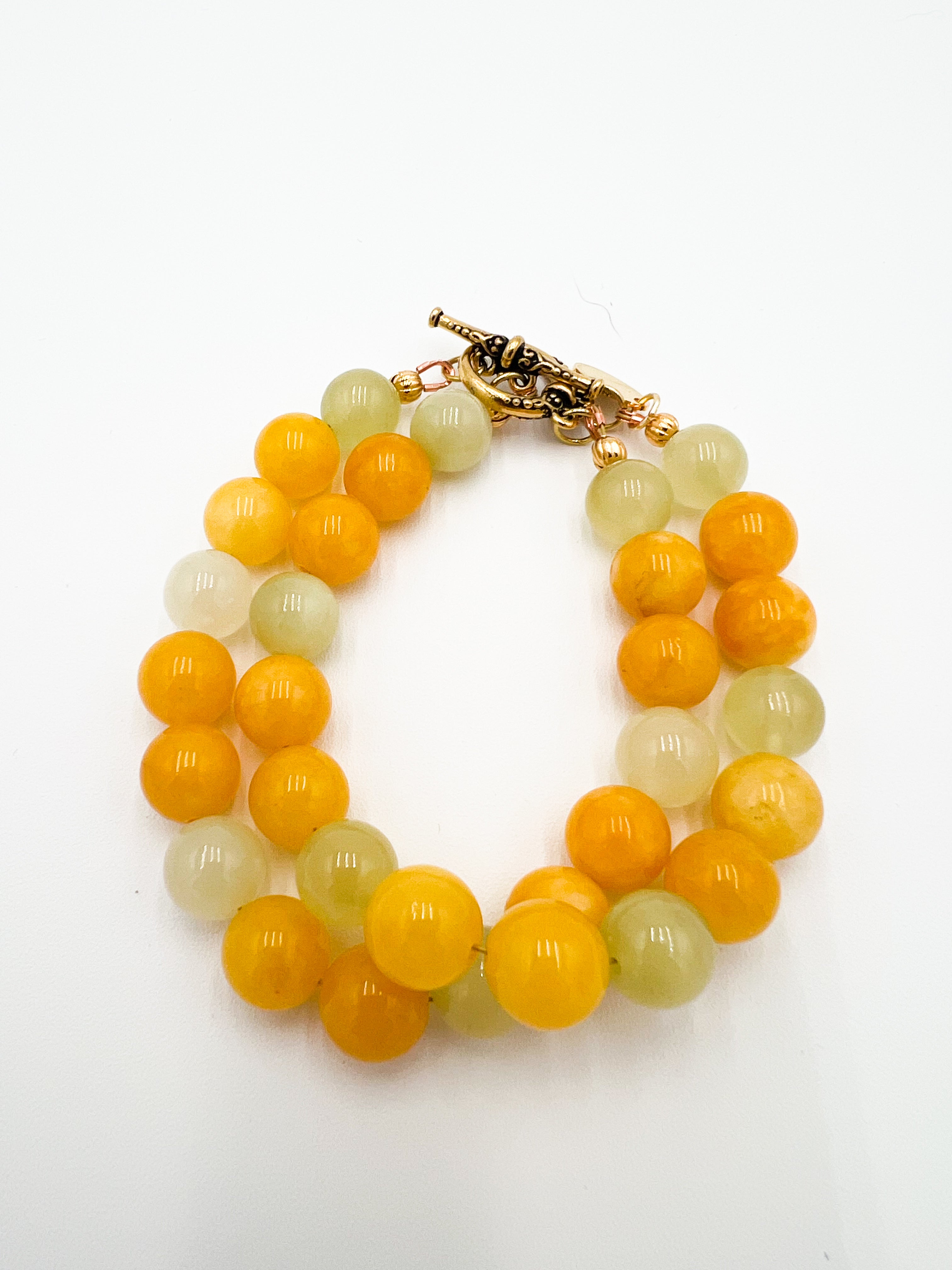 Italian Onyx & Yellow Jade Double Bracelet 7"