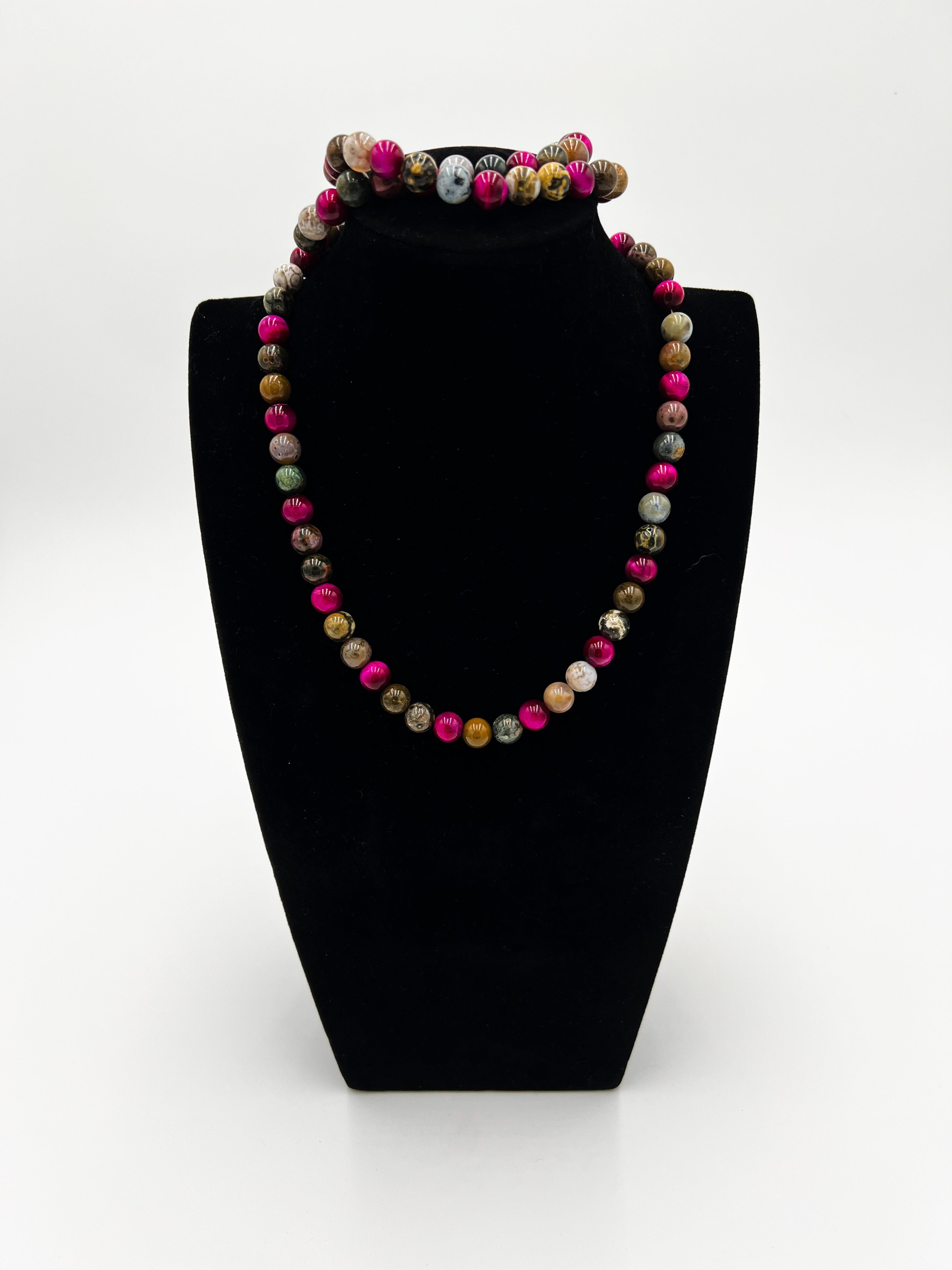 Rose Red Tigers Eye 17.5" Necklace & 8" Bracelet Set