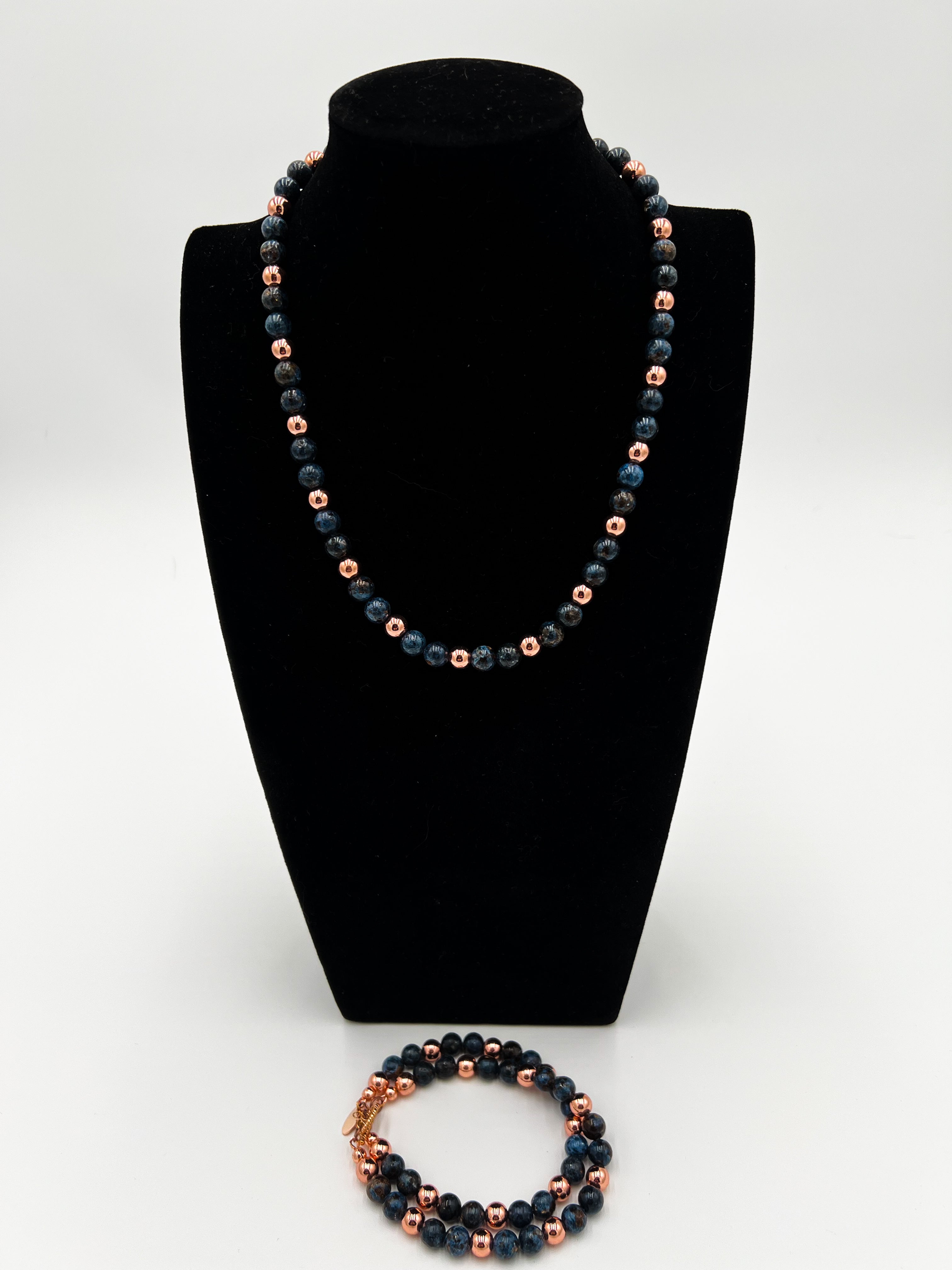 Musocuite Cobalt Blue & Rose Gold Necklace 19" & Bracelet Set 8"