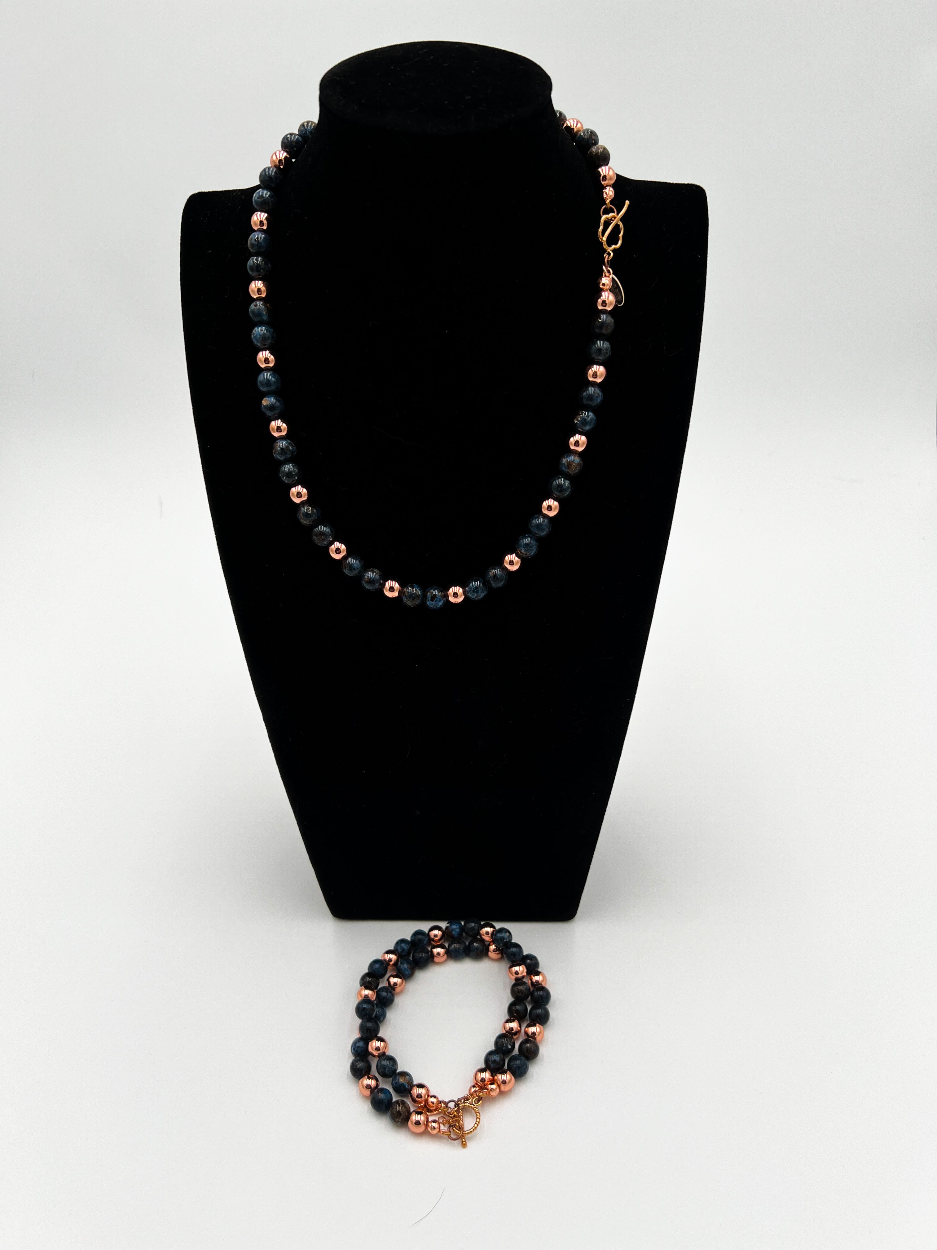 Musocuite Cobalt Blue & Rose Gold Necklace 19" & Bracelet Set 8"
