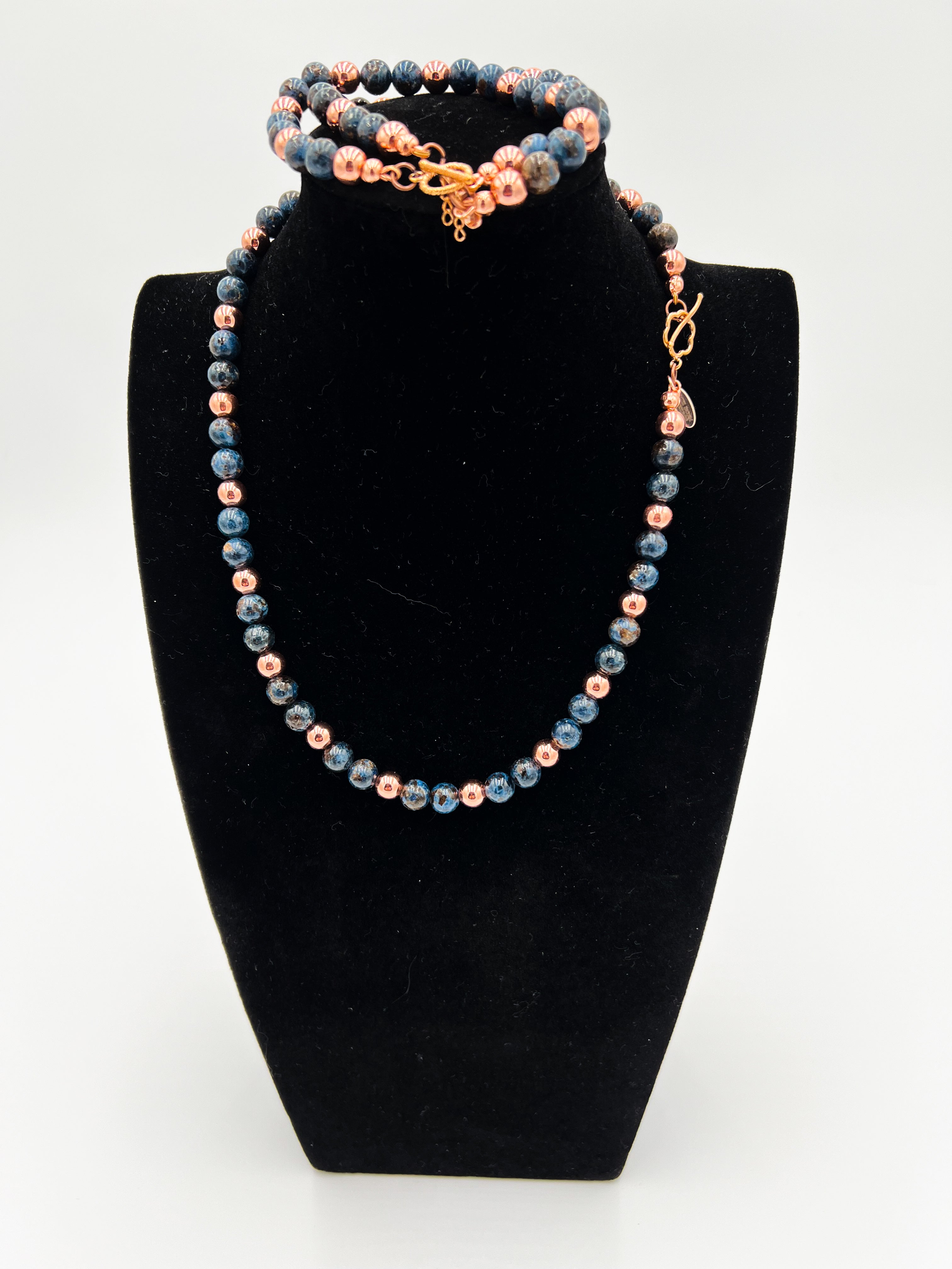 Musocuite Cobalt Blue & Rose Gold Necklace 19" & Bracelet Set 8"