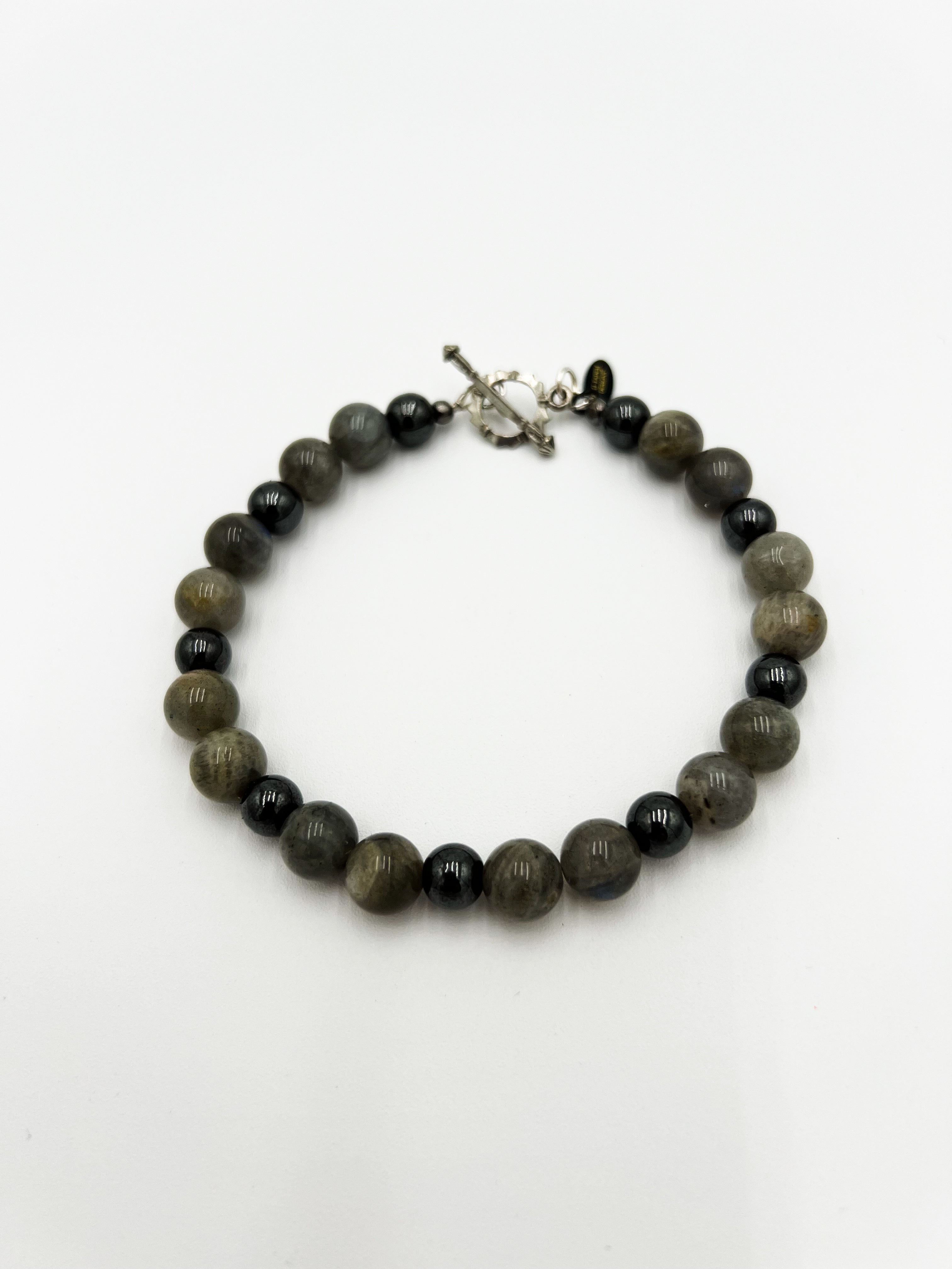 Black Obsidian & Blue Labradorite Bracelet 9"