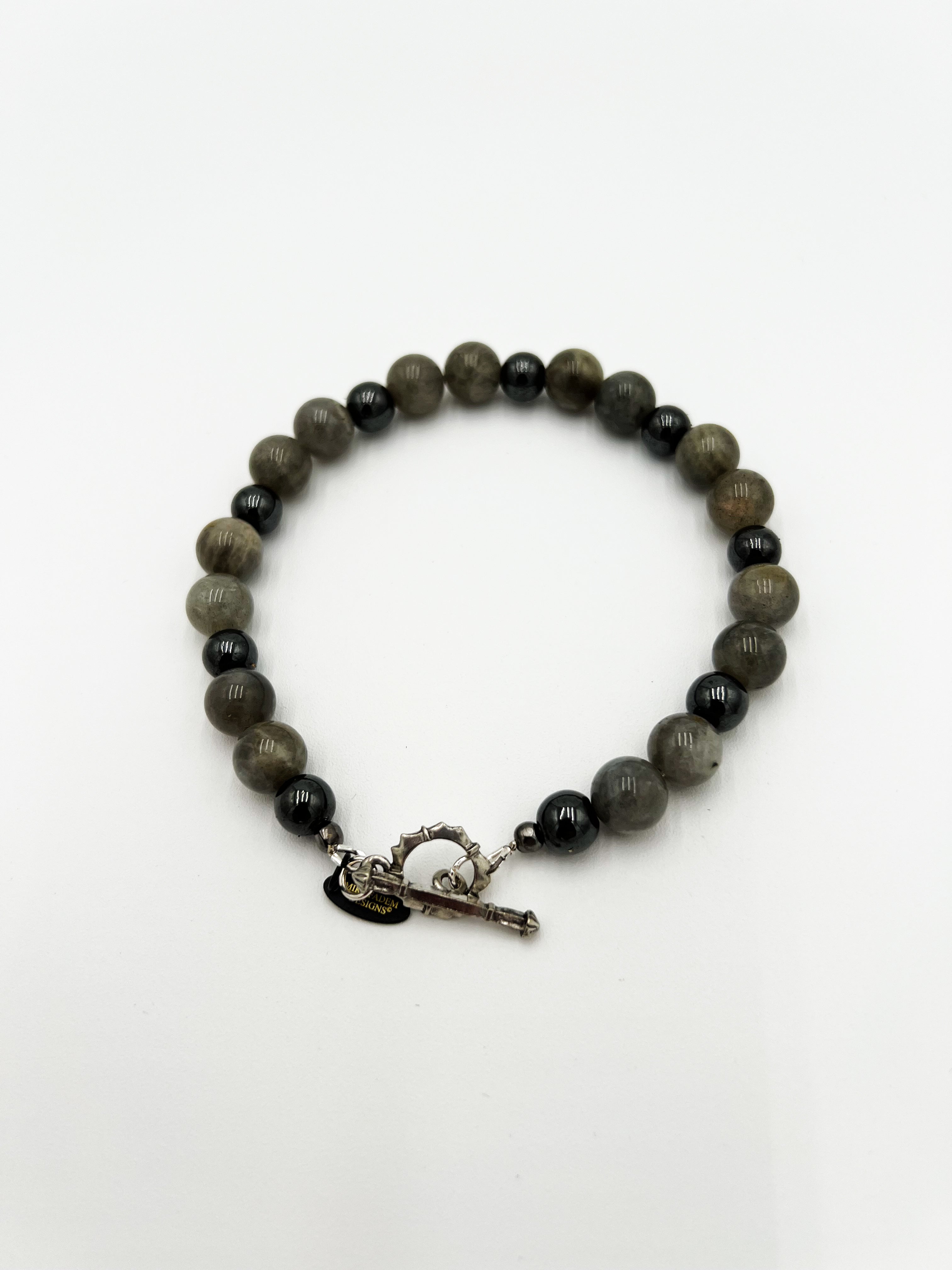 Black Obsidian & Blue Labradorite Bracelet 9"