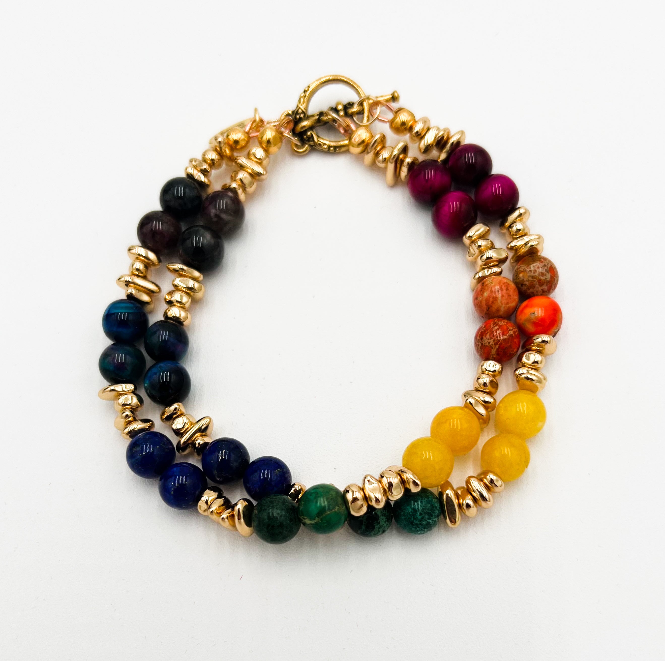 Rainbow & Gold-Double Layer Bracelet 8"