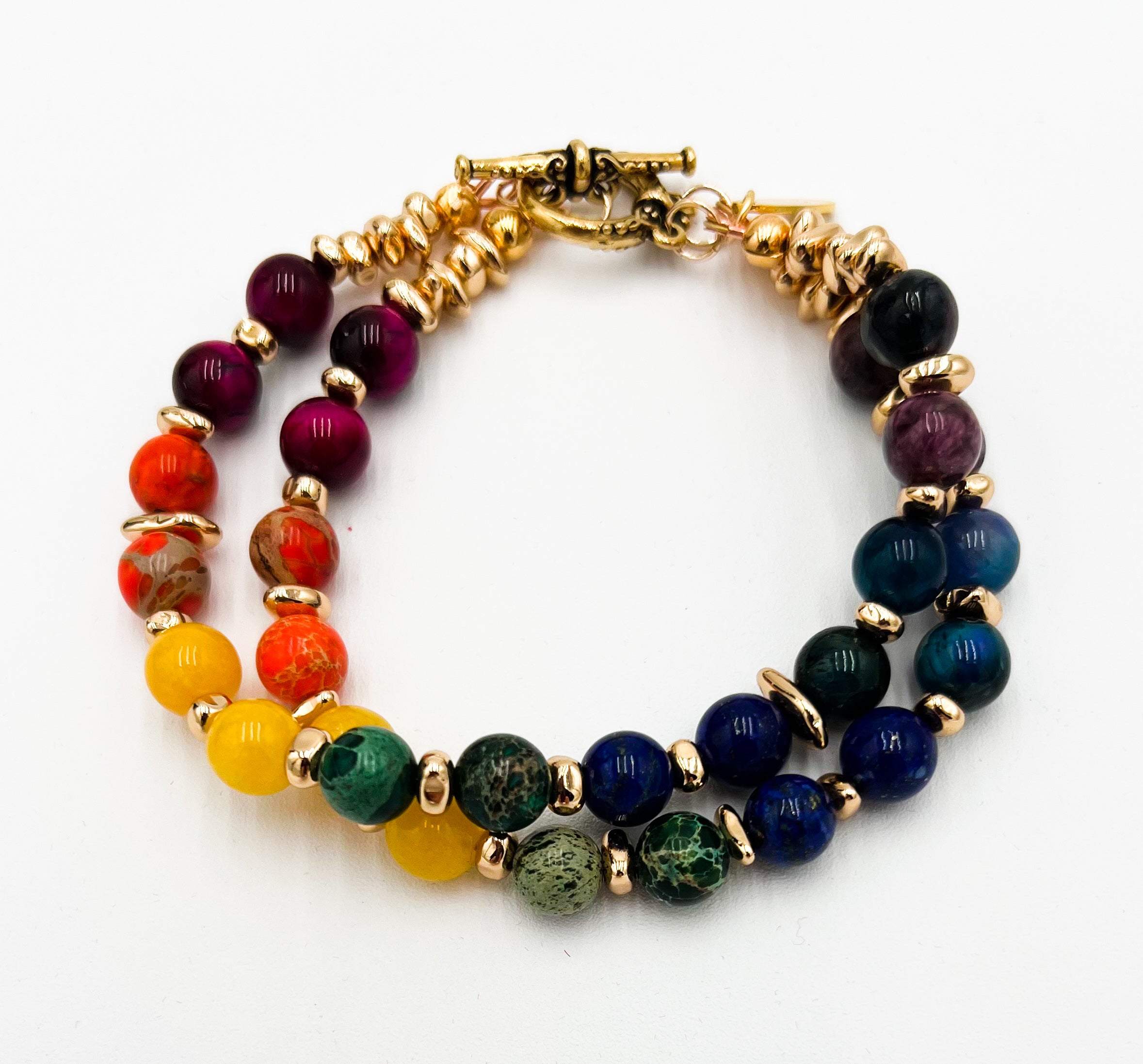 Gold & Rainbow Bracelet-Double Layer Pattern 7"