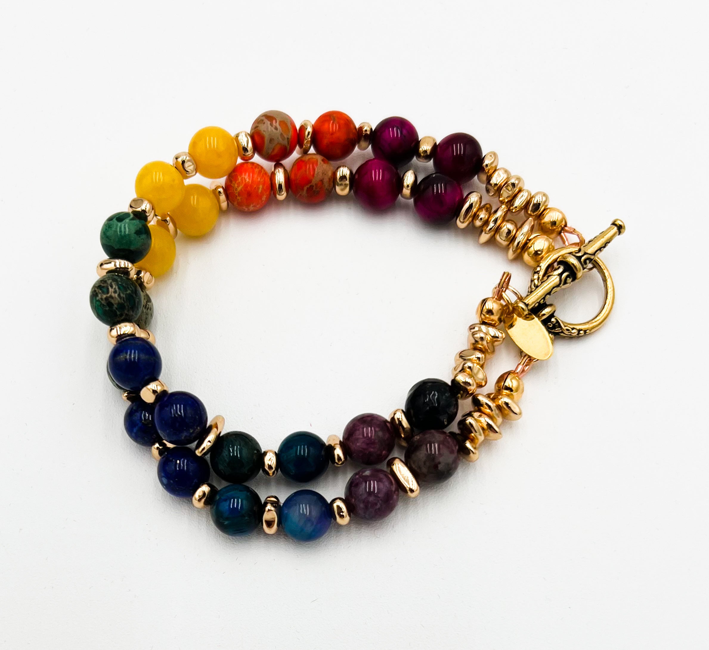 Gold & Rainbow Bracelet-Double Layer Pattern 7"