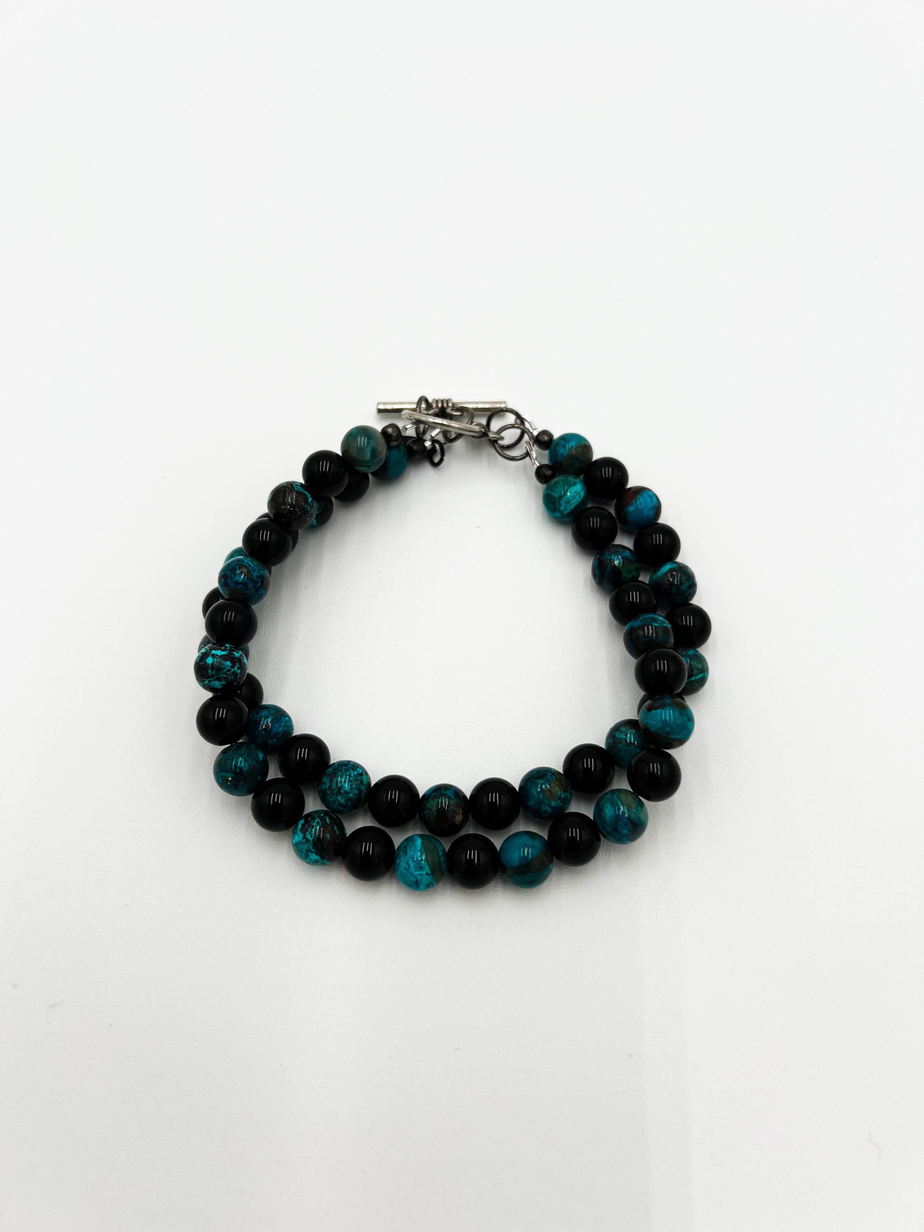 Shattuckite & Onyx Bracelet - Double Layer Pattern 8.5"