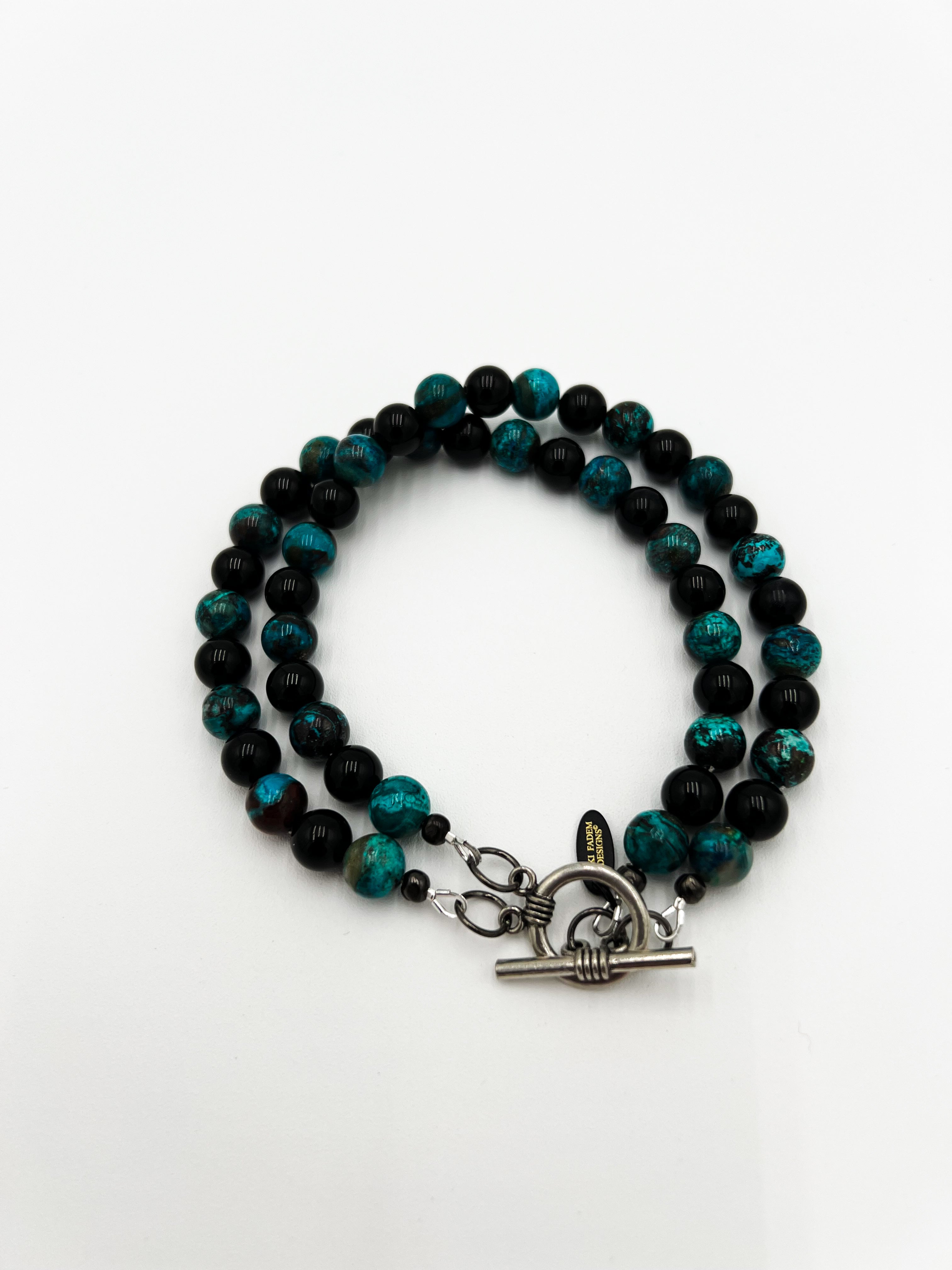 Shattuckite & Onyx Bracelet - Double Layer Pattern 8.5"