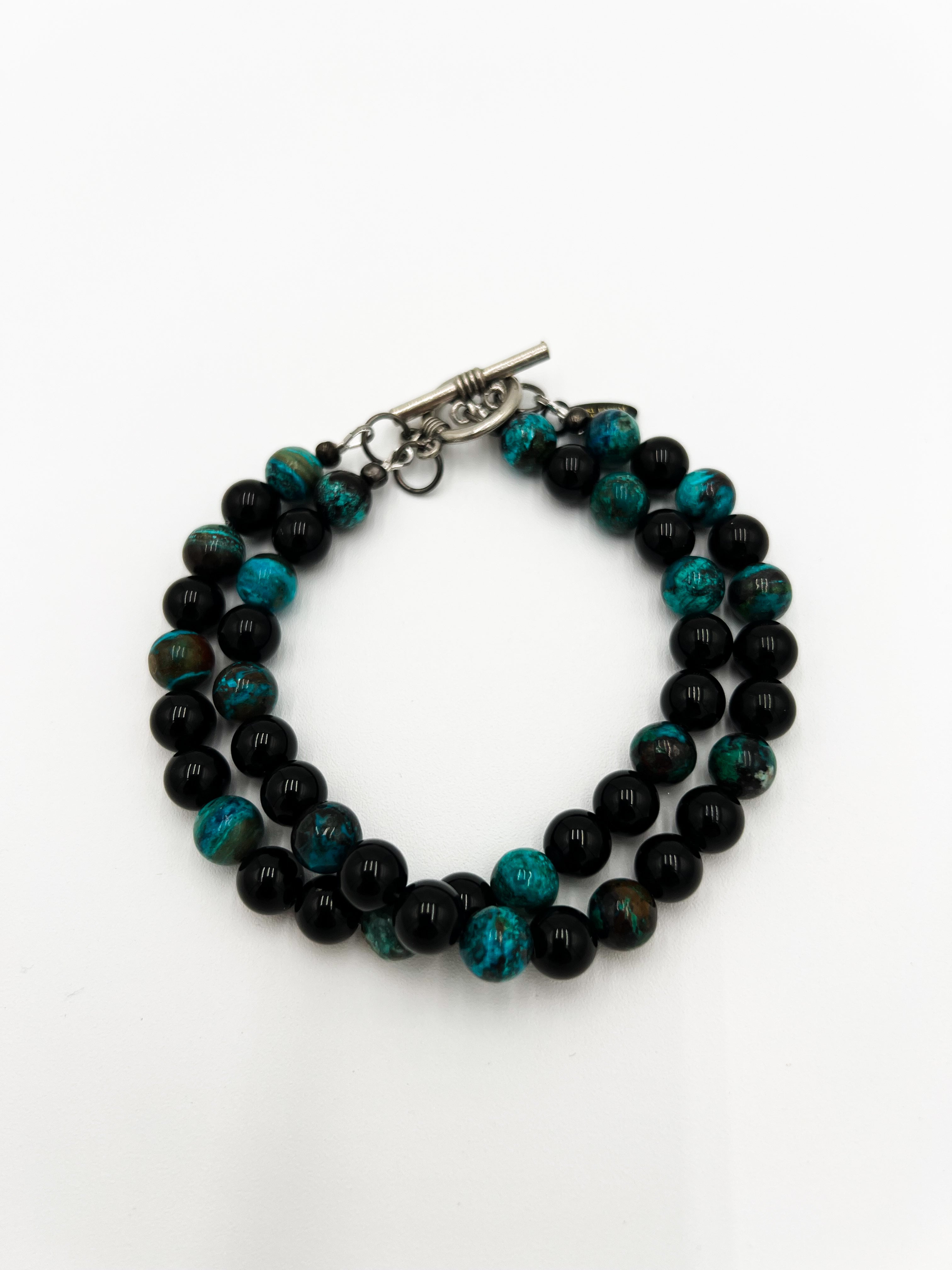 Shattuckite and Onyx-Double Pattern Bracelet 8.5"