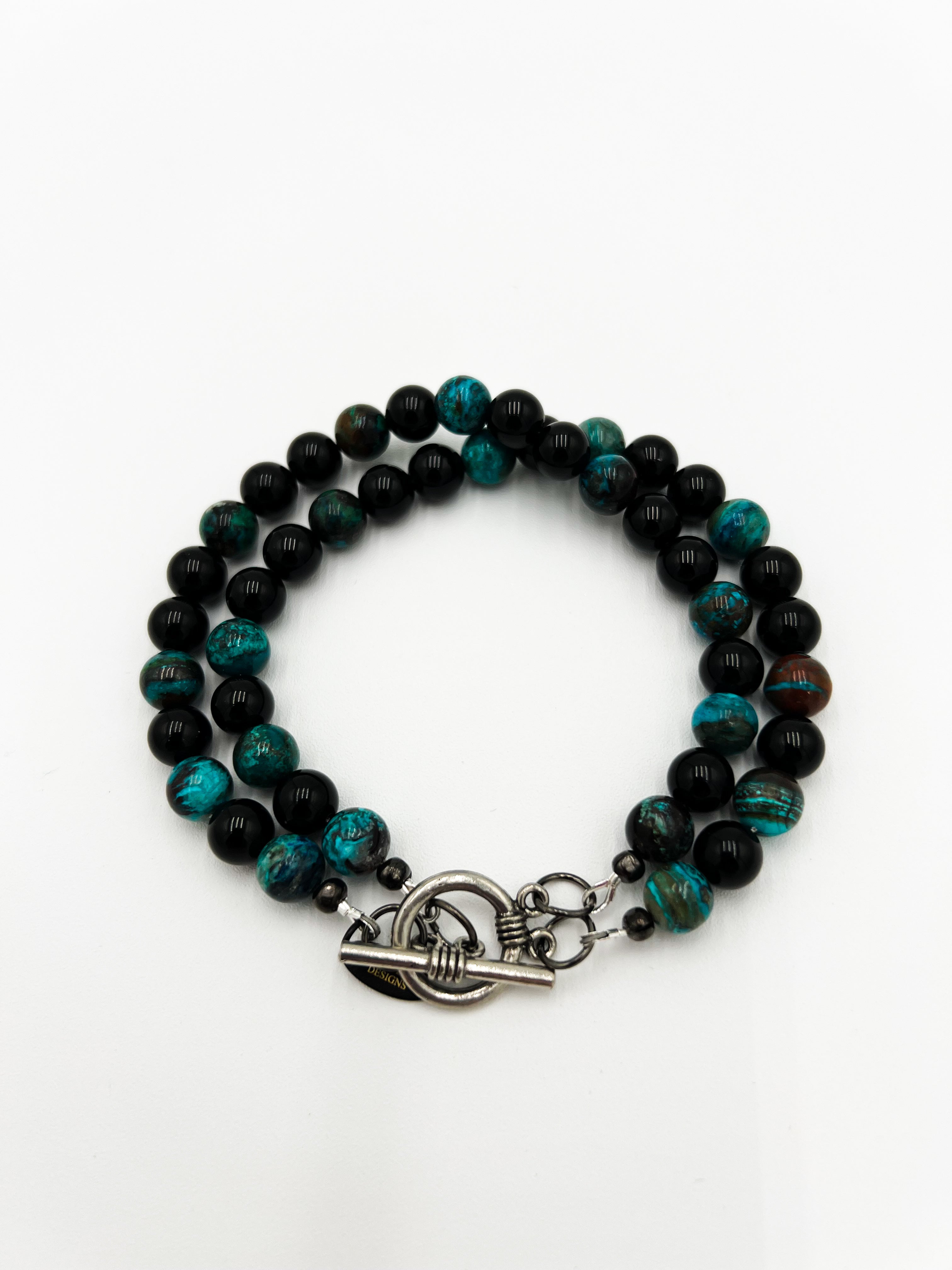 Shattuckite and Onyx-Double Pattern Bracelet 8.5"