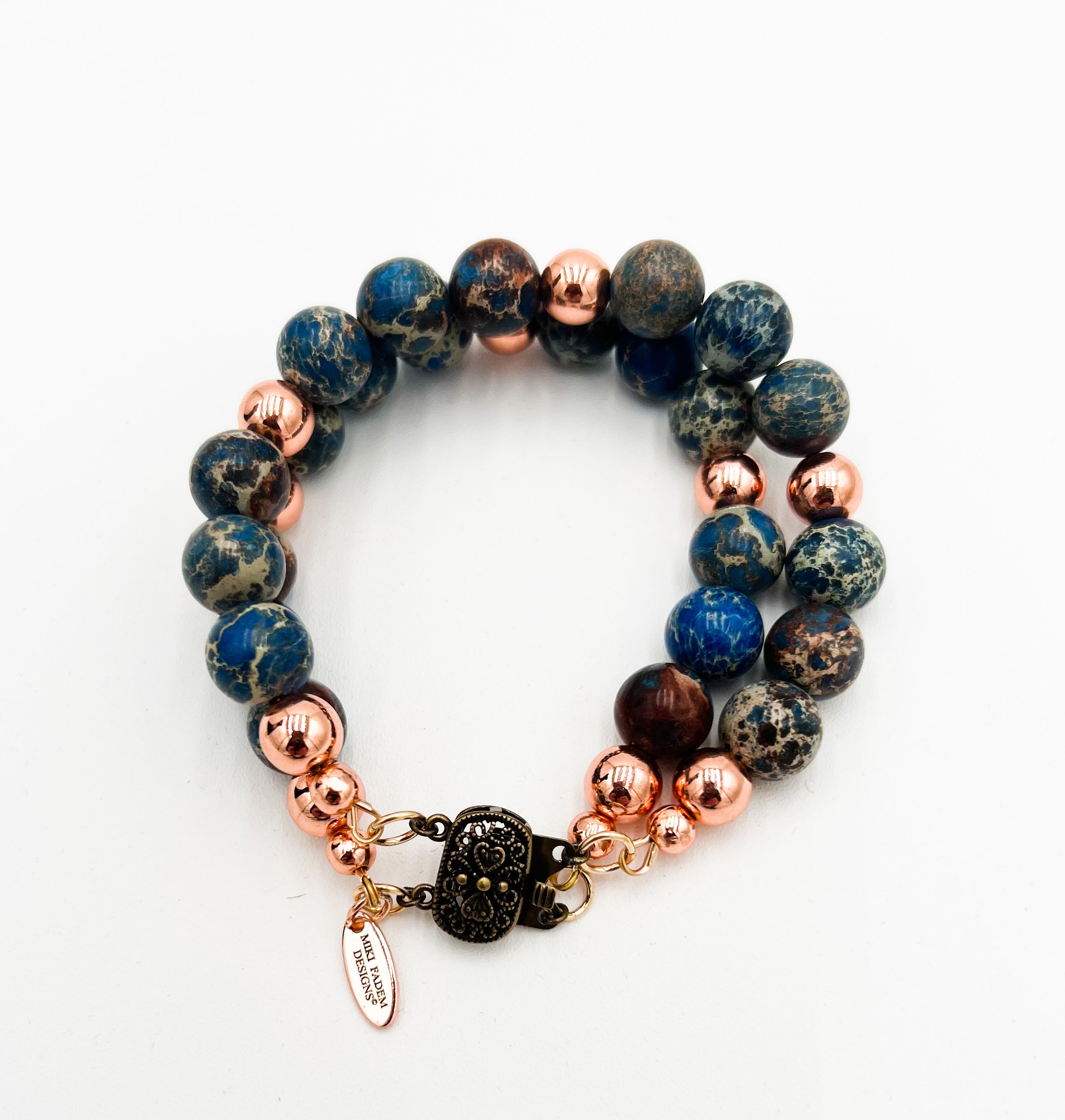 Blue Jasper & Rose Gold-Double Bracelet 6 3/4"