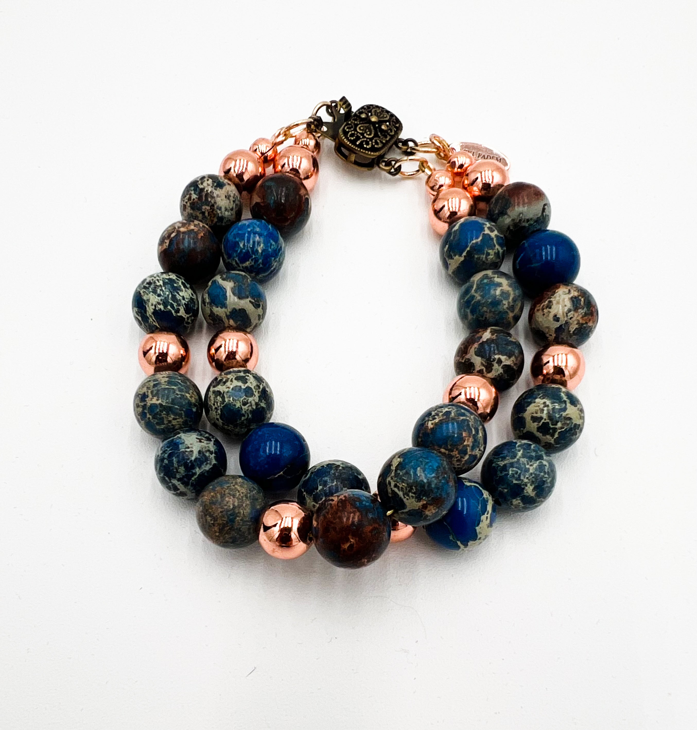 Blue Jasper & Rose Gold-Double Bracelet 6 3/4"
