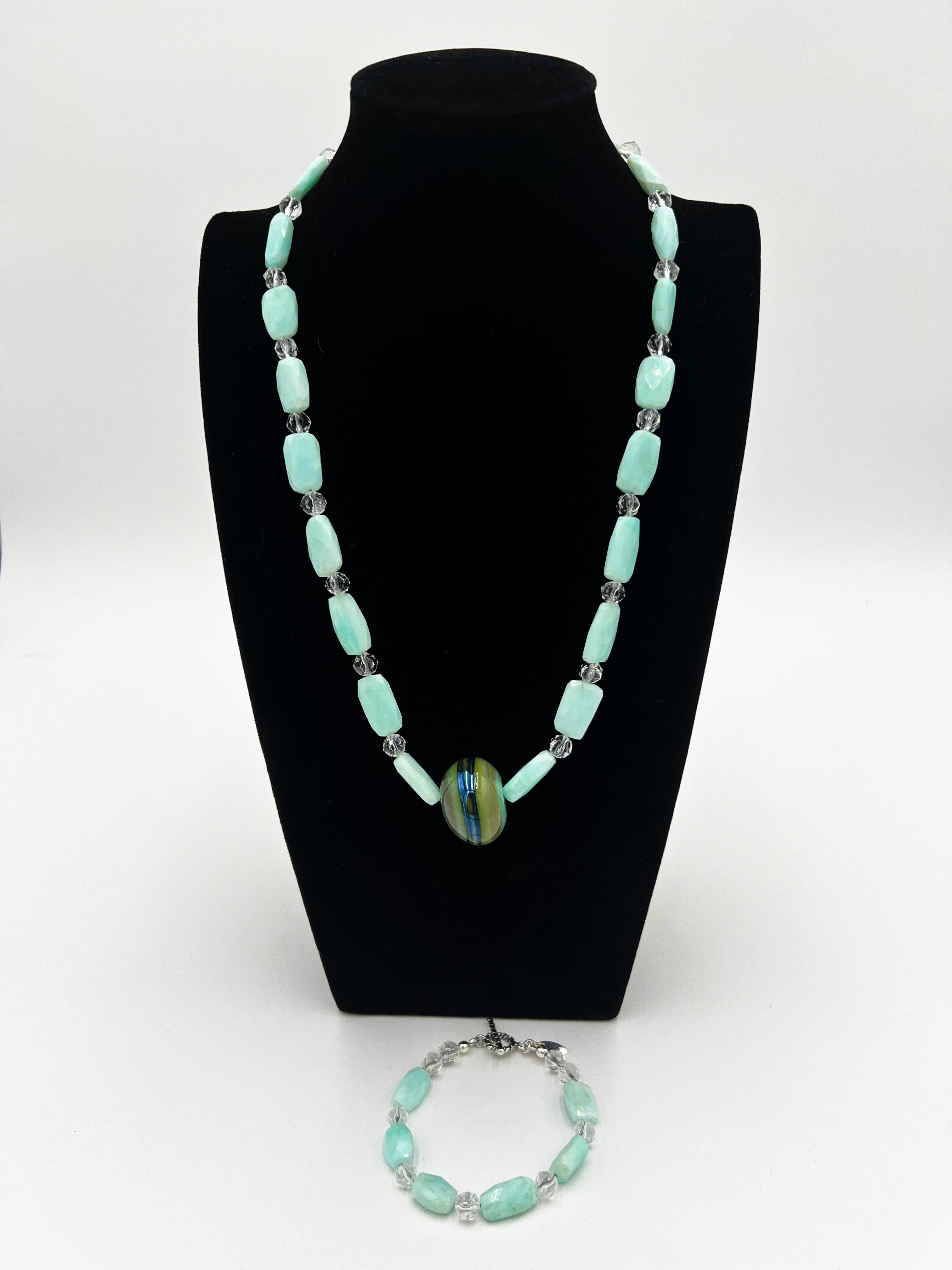 Blue Peruvian Opal & Quartz - Necklace & Bracelet Set
