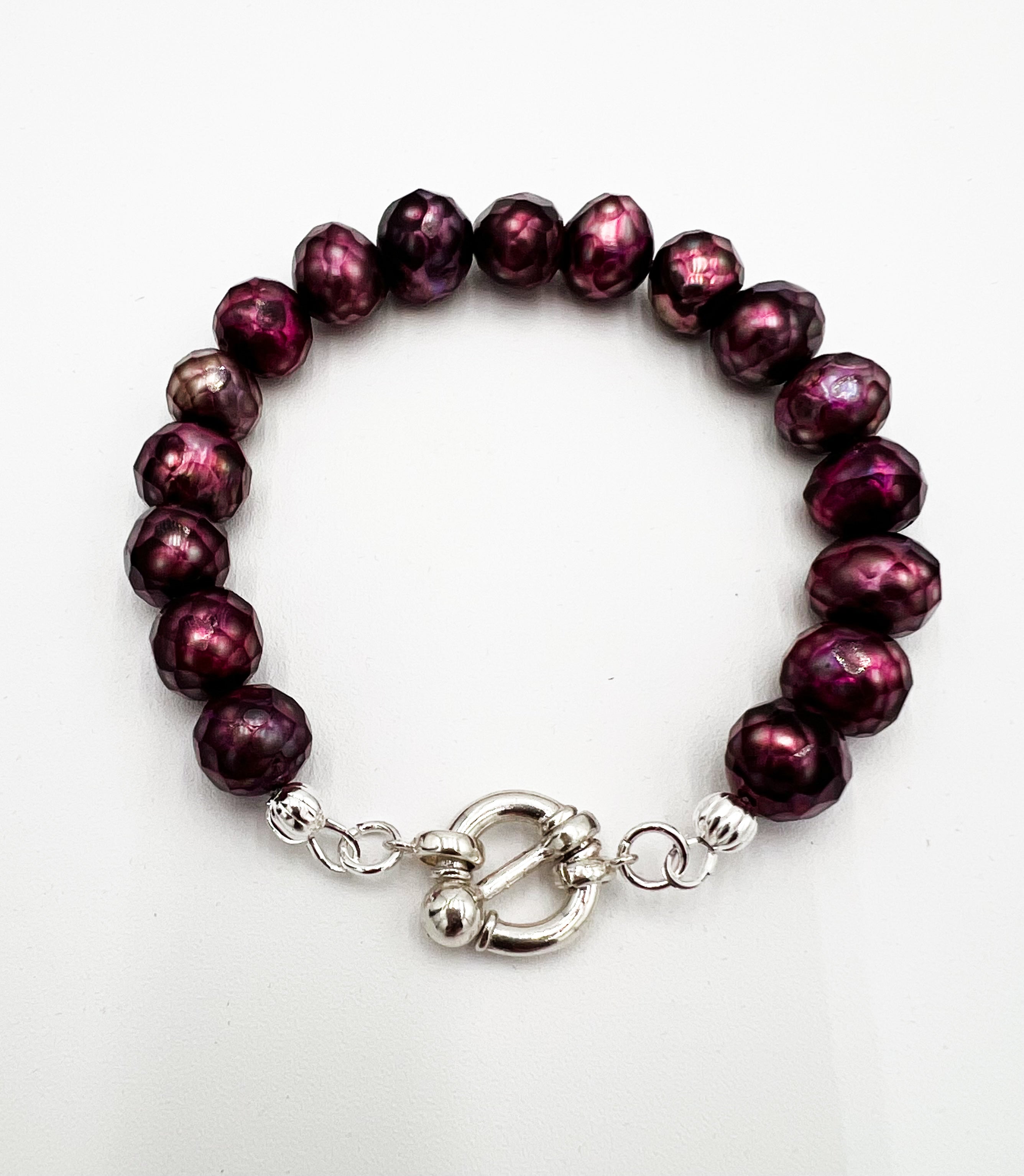 Wine Red Pearl Necklace & Bracelet Set