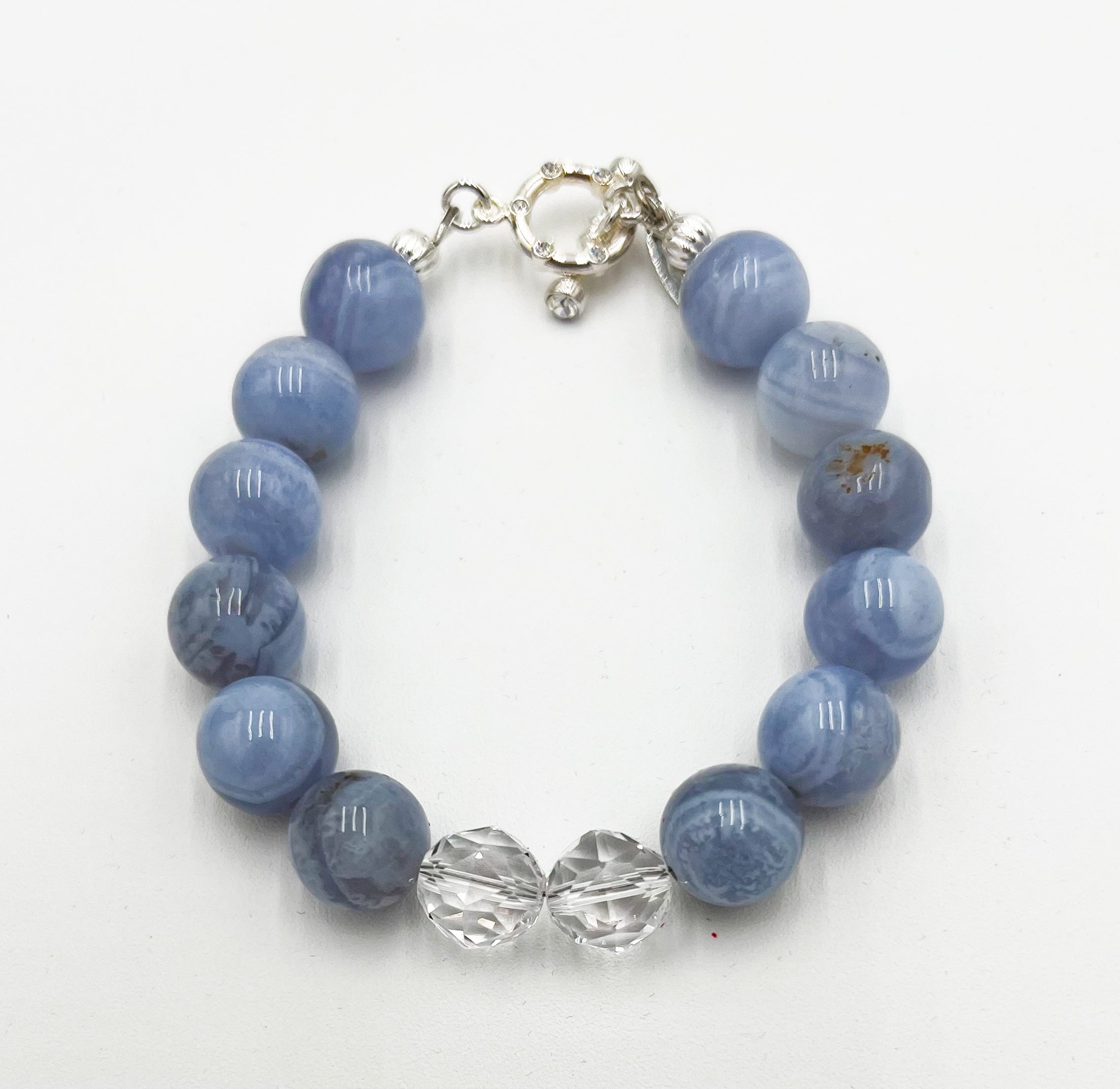 Blue Lace Agate & Natural Rock Quartz Bracelet 6 1/4"