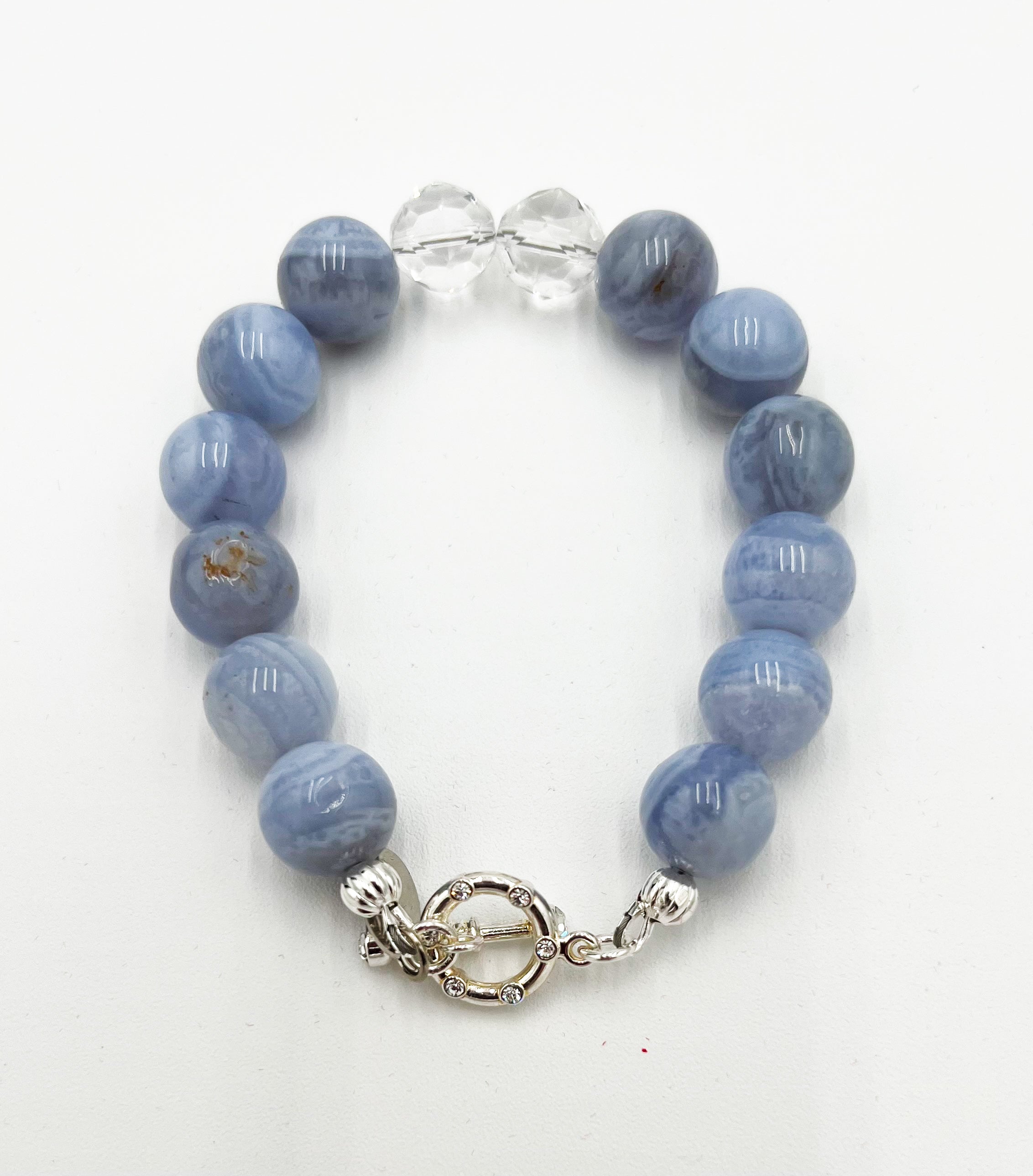 Blue Lace Agate & Natural Rock Quartz Bracelet 6 1/4"