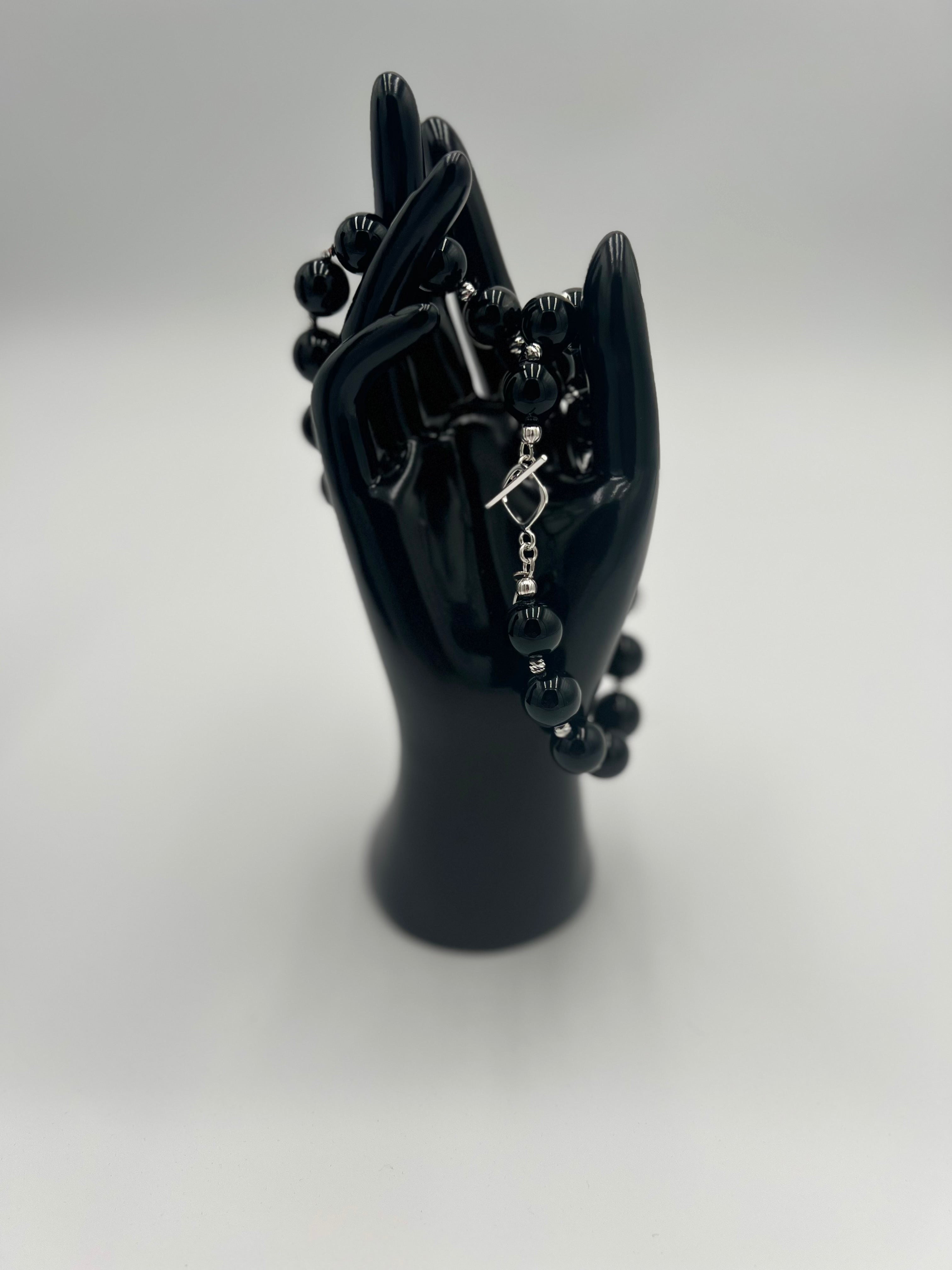 Black Onyx & Italian Silver Necklace 19"